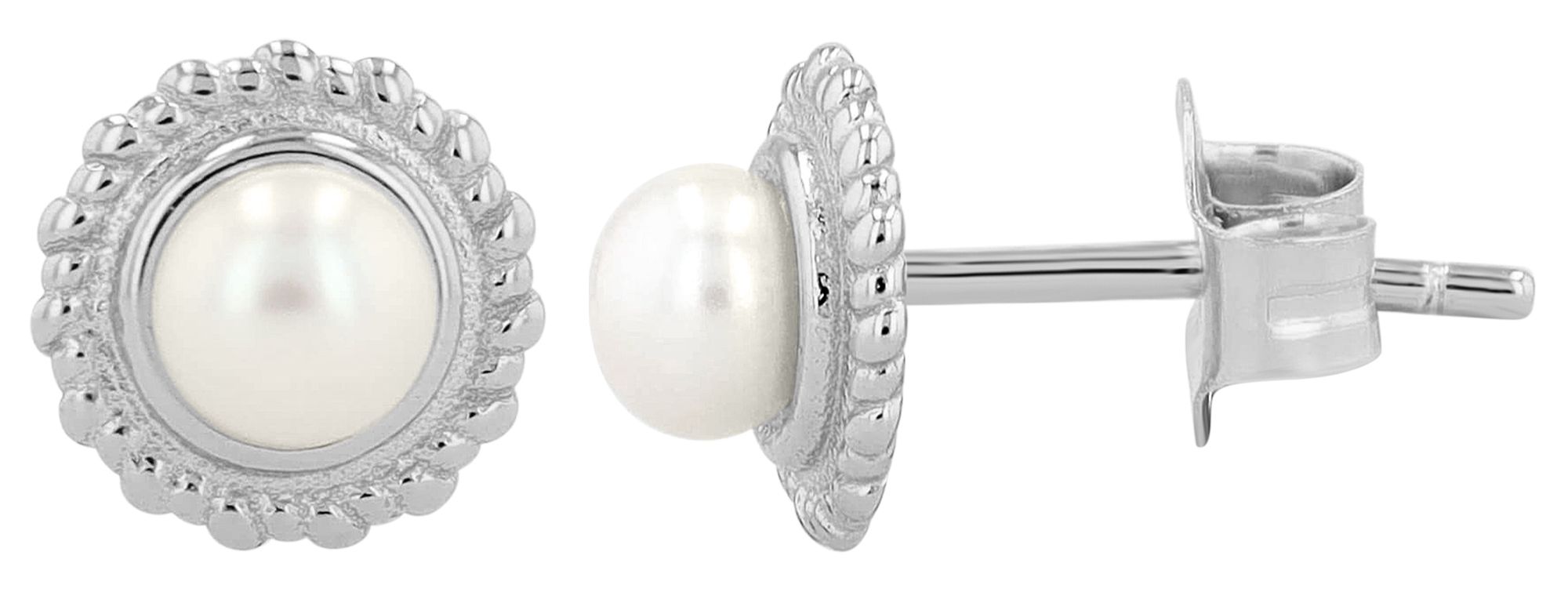 "Wally" 925/- Echt Silber Ohrstecker, Süßwasserperle, silberfarben rhodiniert