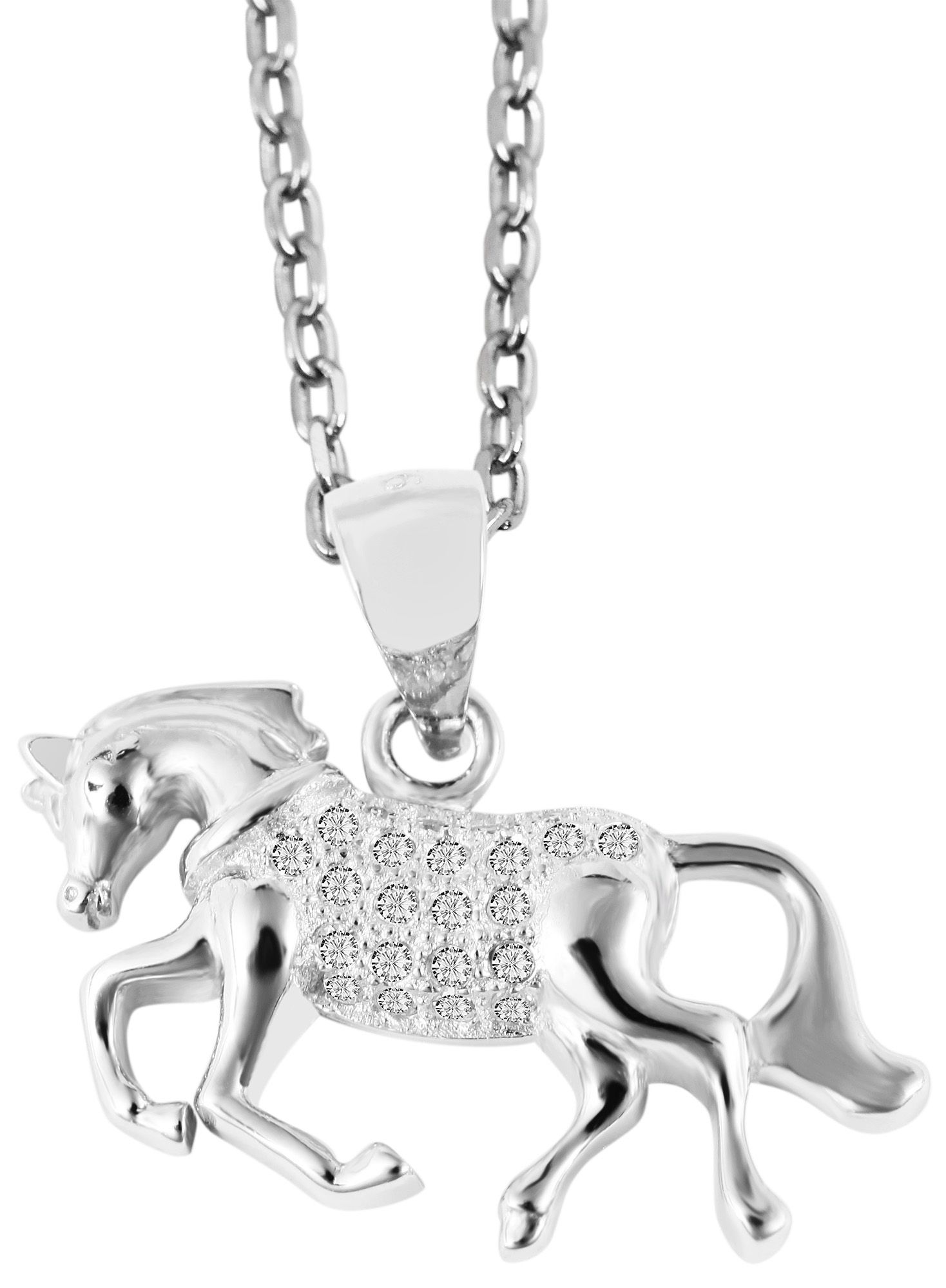 925/- Echt Silber Anhänger ohne Kette "Barbika", Pferd mit Zirkoniabesatz, 925/rhodiniert