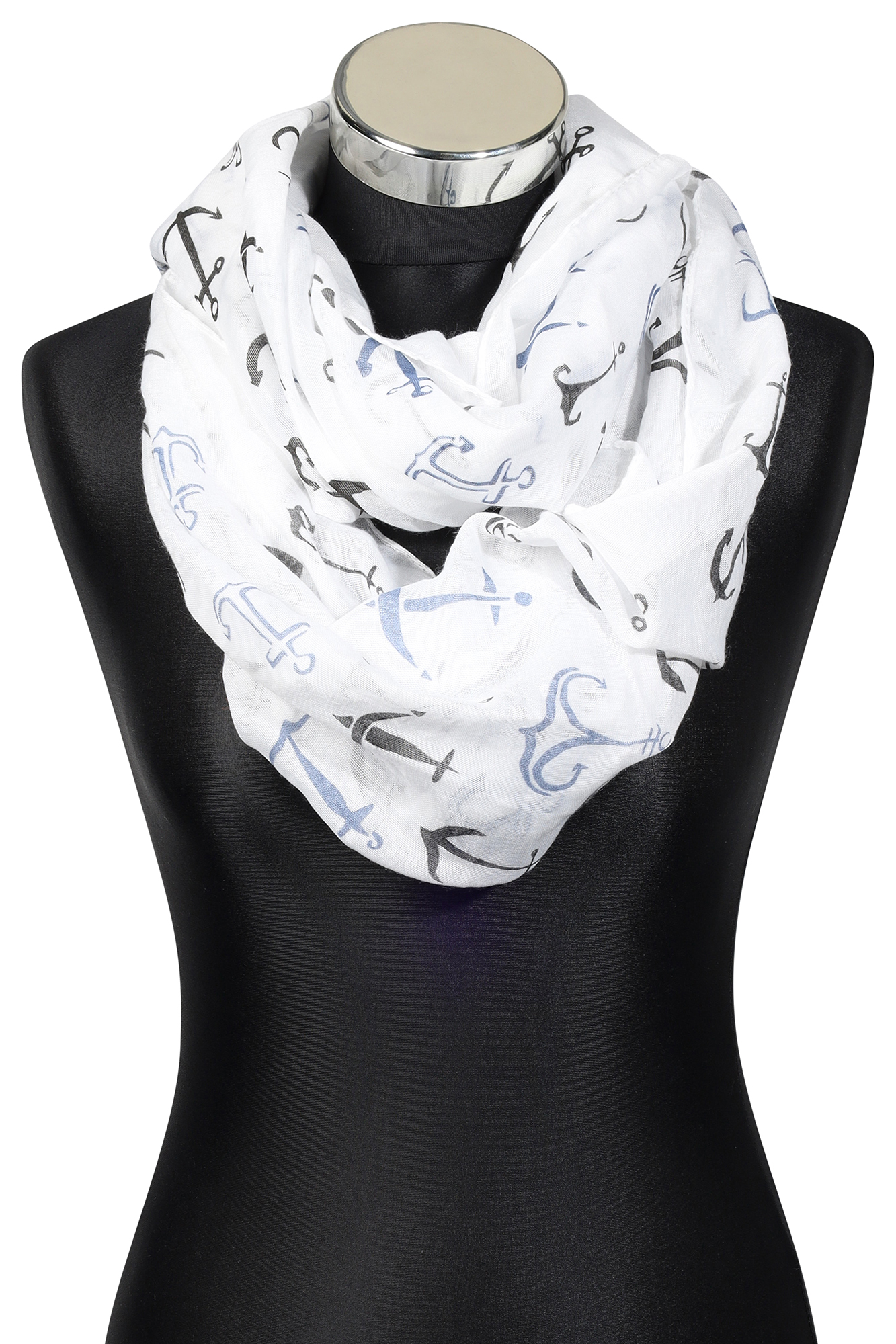 Schalpaket/ Loops, 70 x 180 cm, 30% Baumwolle 70% Viskose, VE 4, weiß + Anker