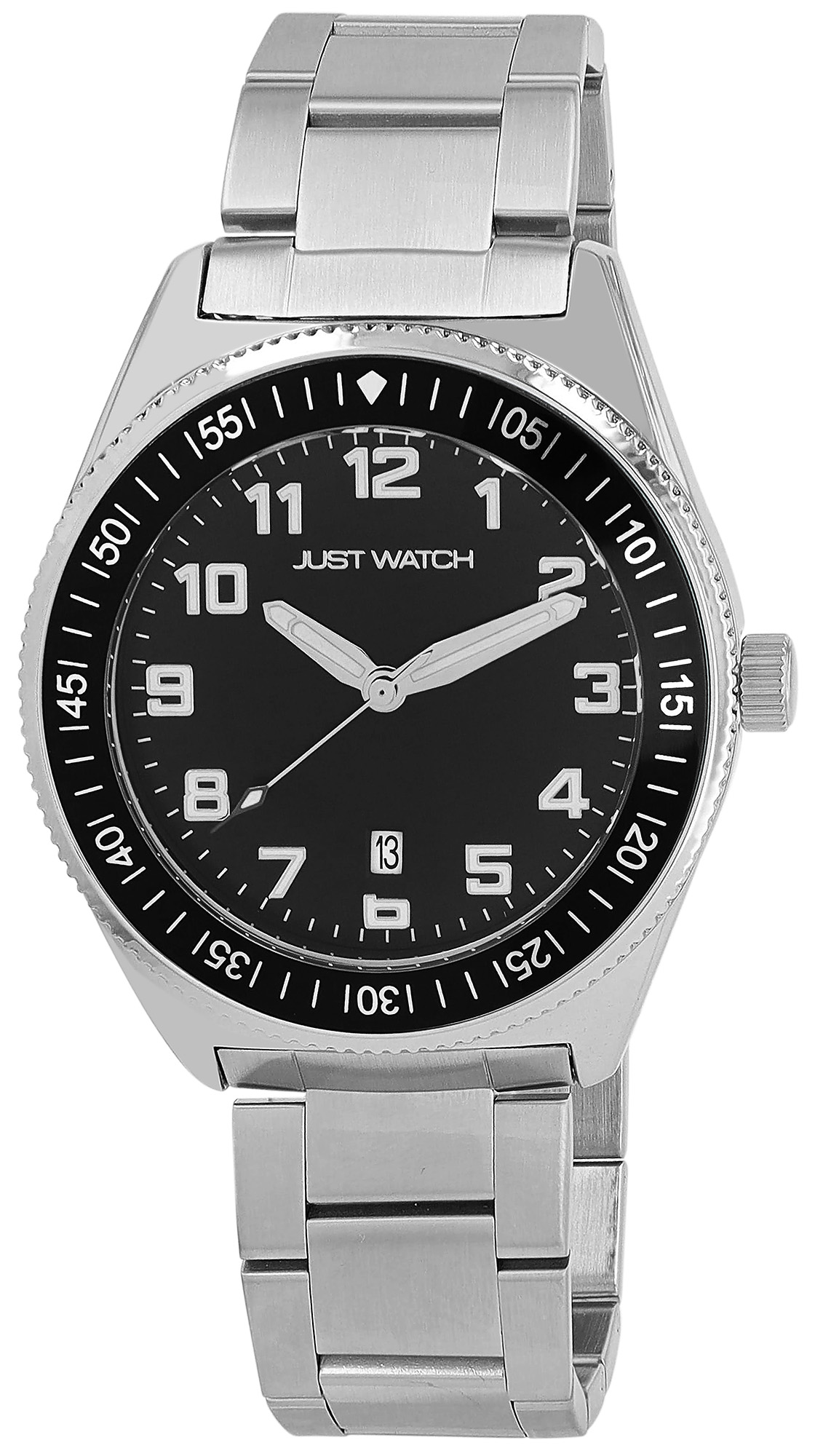 Just Watch Herrenuhr "Henry" mit Edelstahl Gliederarmband, Datumsanzeige, Ø 44 mm, 5 ATM, silberfarben/schwarz