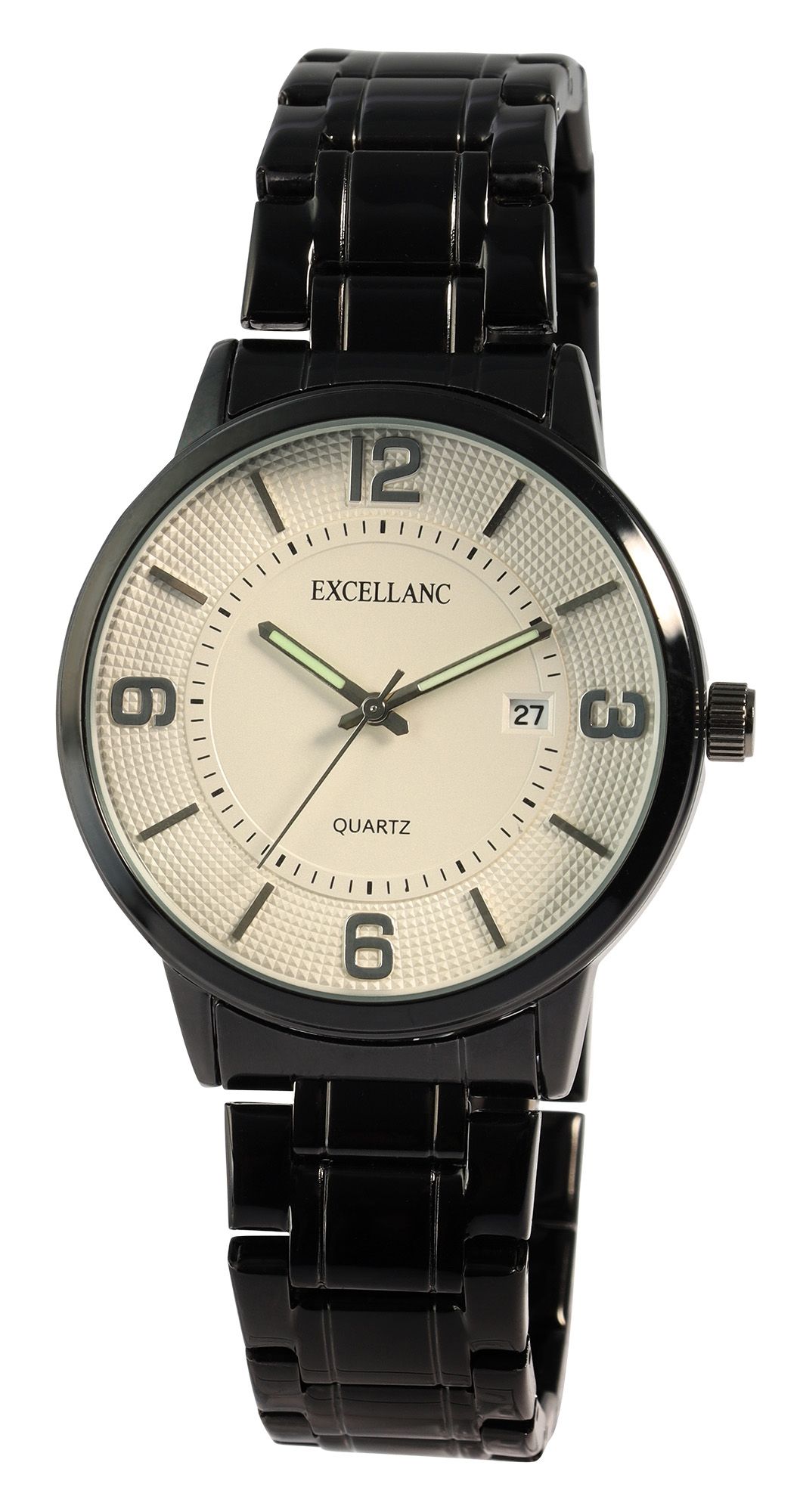 Excellanc Herrenuhr, Metall/Edelstahl, Gliederarmband, schwarz/weiß, Ø 41 mm