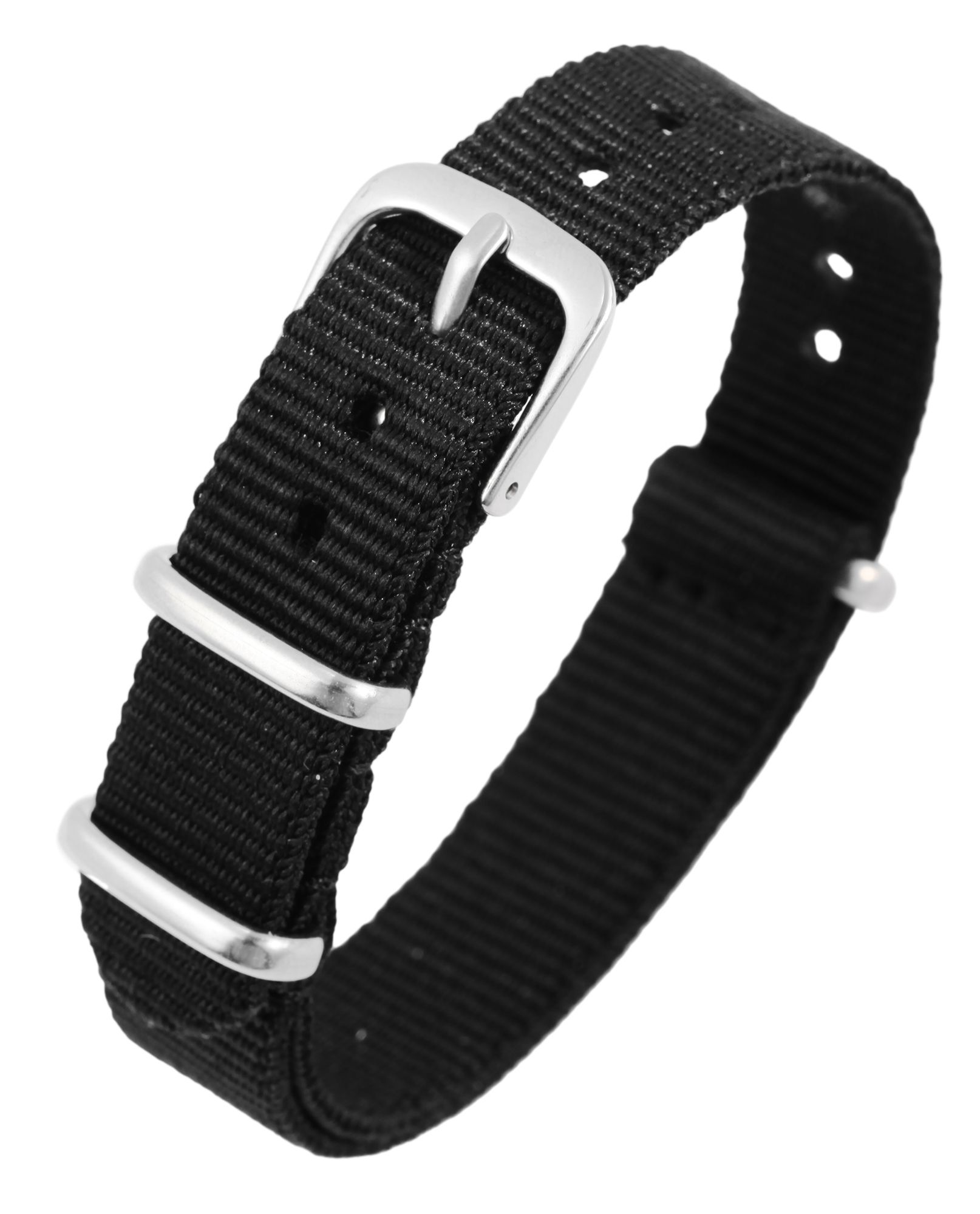 Nylon-Uhrenarmband, schwarz, Dornschließe, 18 mm