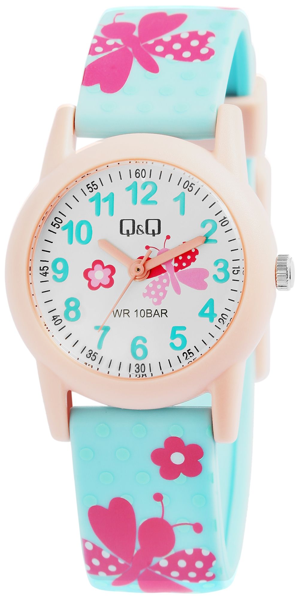 Q&Q Kinderuhr "Schmetterling/ Blume", Band aus Resin, 10 ATM
