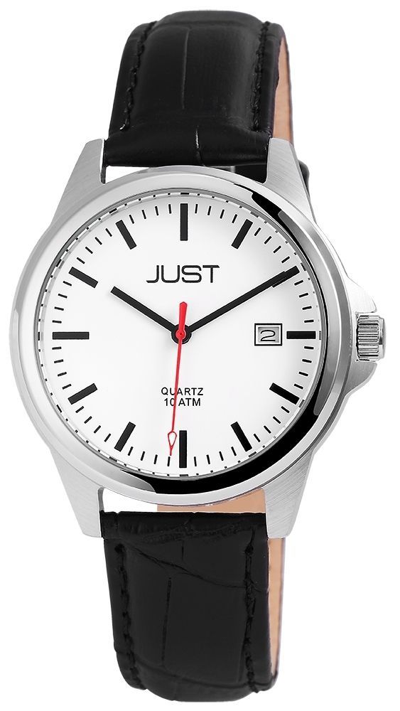 Just Echtleder Herrenarmbanduhr, 3-Zeiger, Datumsanzeige, schwarz/silberfarbig
