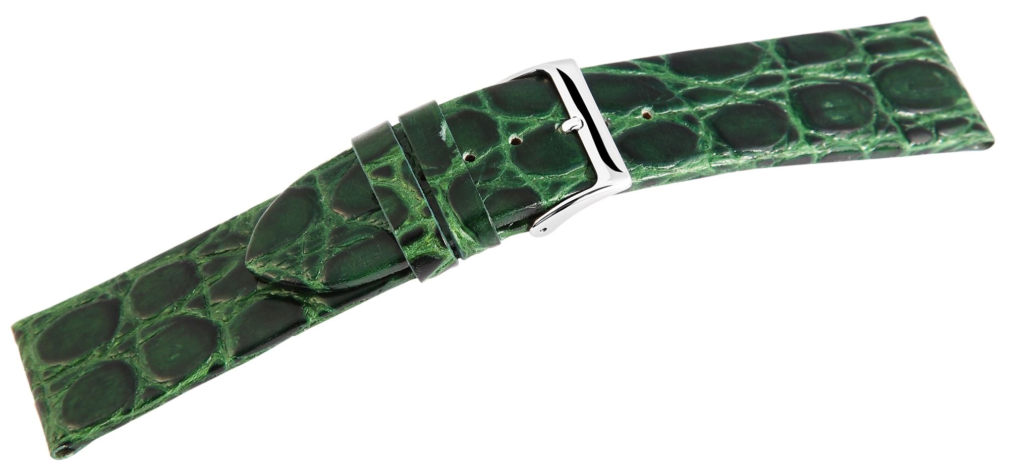 Echtleder-Uhrenarmband, dunkelgrün, Krokooptik, 26 mm