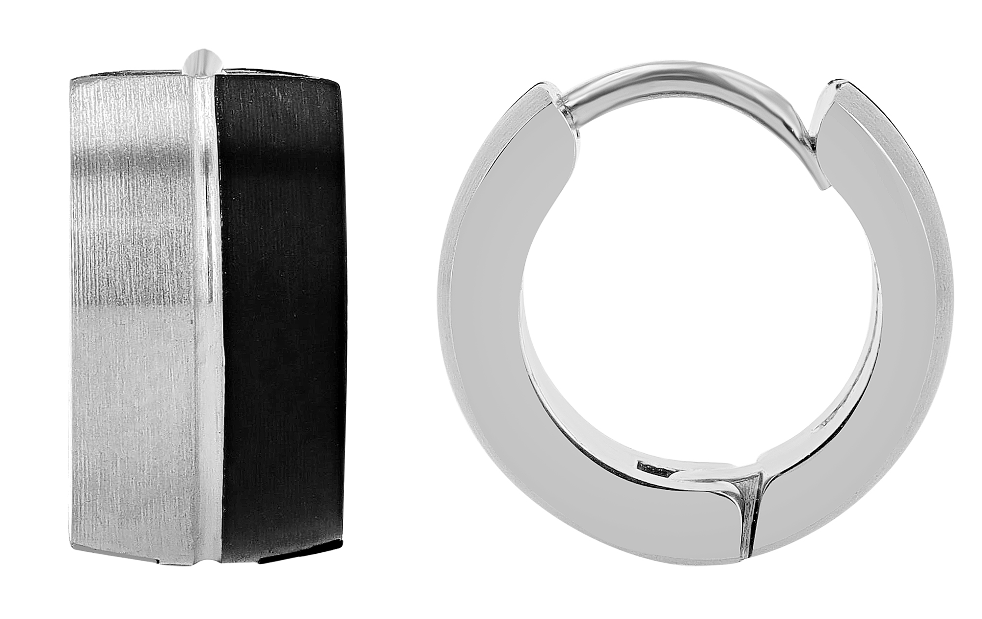 "Fabelle" Edelstahl Klapp-Creolen Ø 9 mm, matt, bicolor (schwarz/silberfarben)