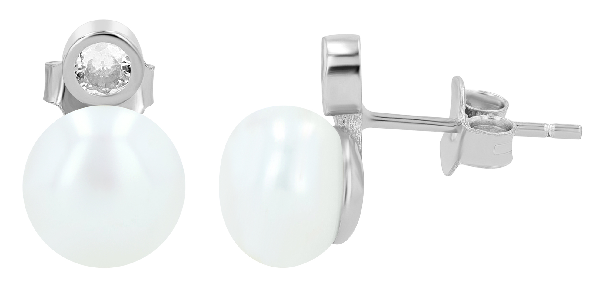 "Asrah" 925/- Echt Silber Ohrstecker silberfarben rhodiniert echte Süßwasserperle Zirkonia