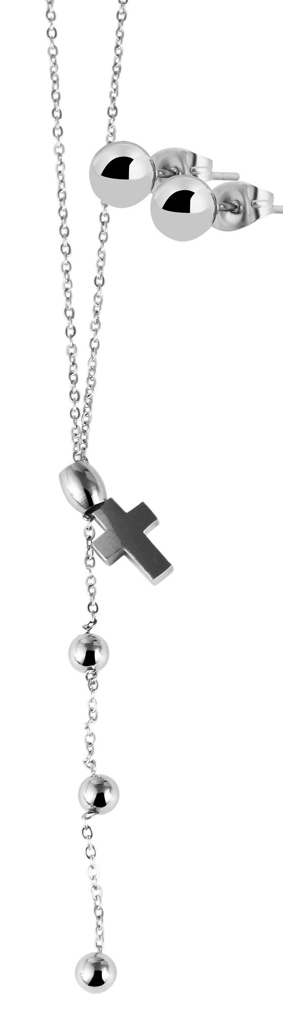 Akzent Edelstahl Schmuckset Kreuz, Kette und Ohrringe, 45+5 cm, silberfarbig