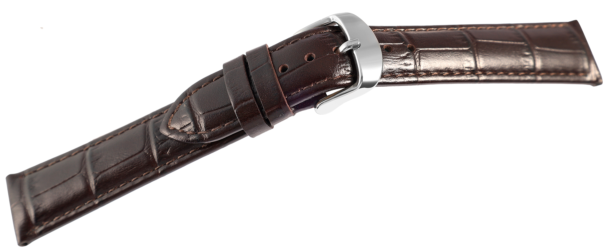 Uhrenarmband aus Echt Leder, Kroko-Optik, dunkelbraun, 18 mm