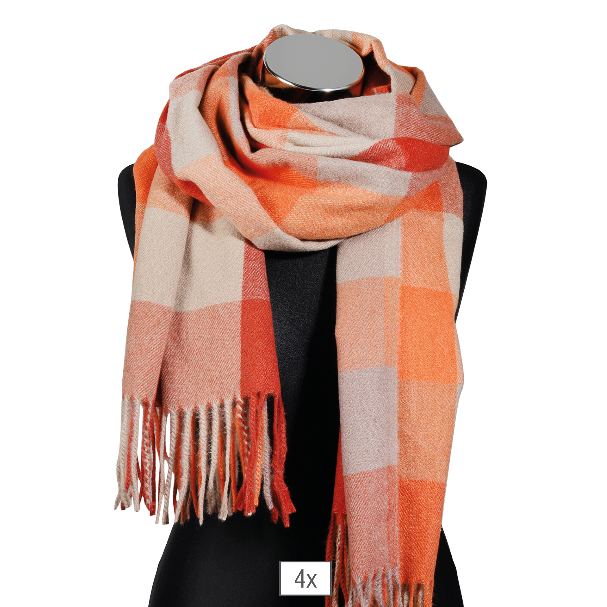 Winterschal Karo-Muster, mehrfarbig (orange/ braun), 100% Viskose, VE 4 Winterschal Karo-Muster, mehrfarbig (orange/ braun), 100% Viskose, VE 4