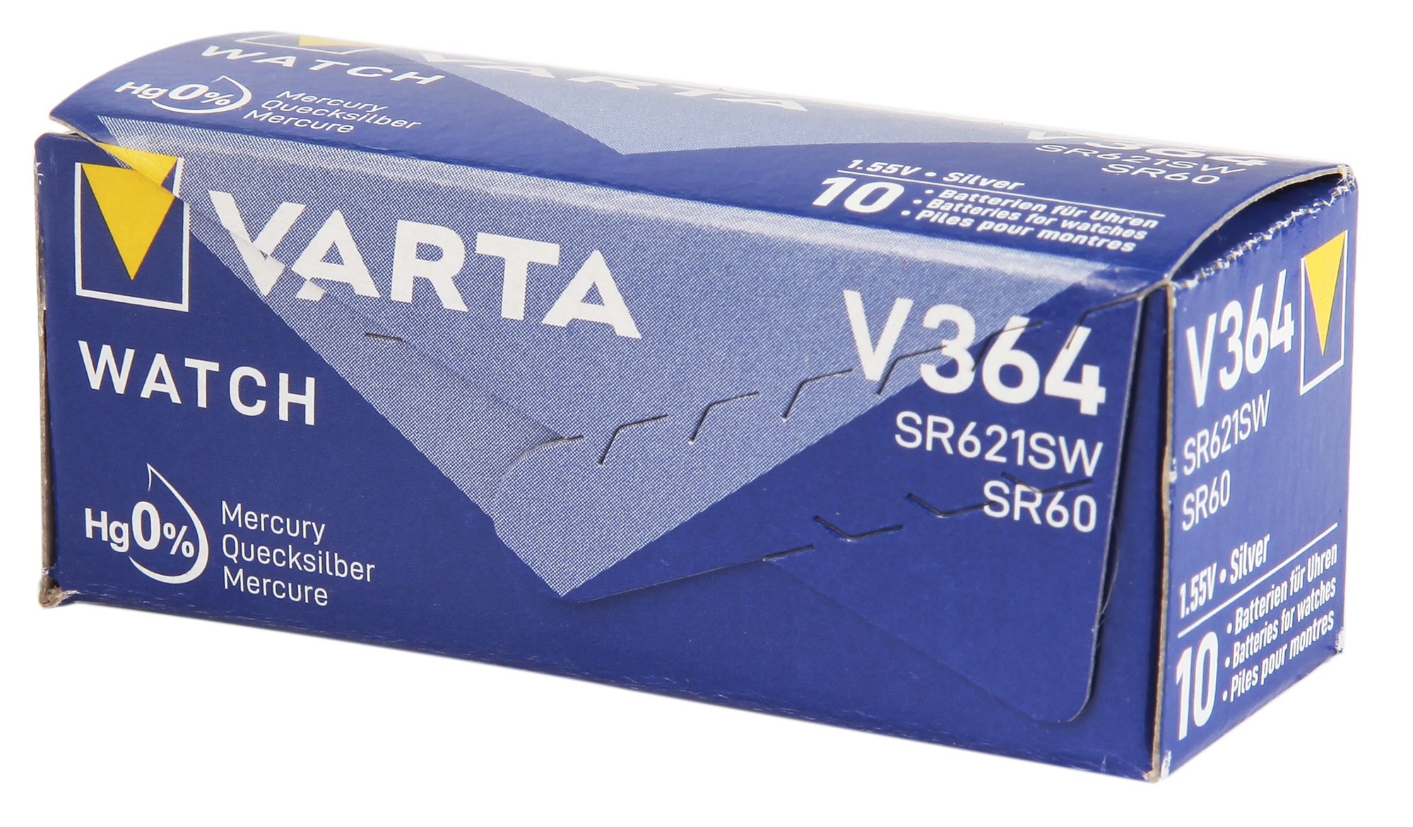 Varta Batterie V364/531 ( AG1 / SR621SW ) Silberoxid Knopfzellen 1,55 V - Verpackungseinheit 10 Stück