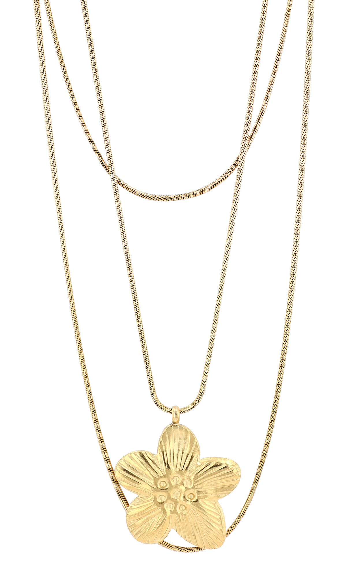 "Amita" Edelstahl Layering Kette (40/45/50+5cm) mit Blüte, goldfarben