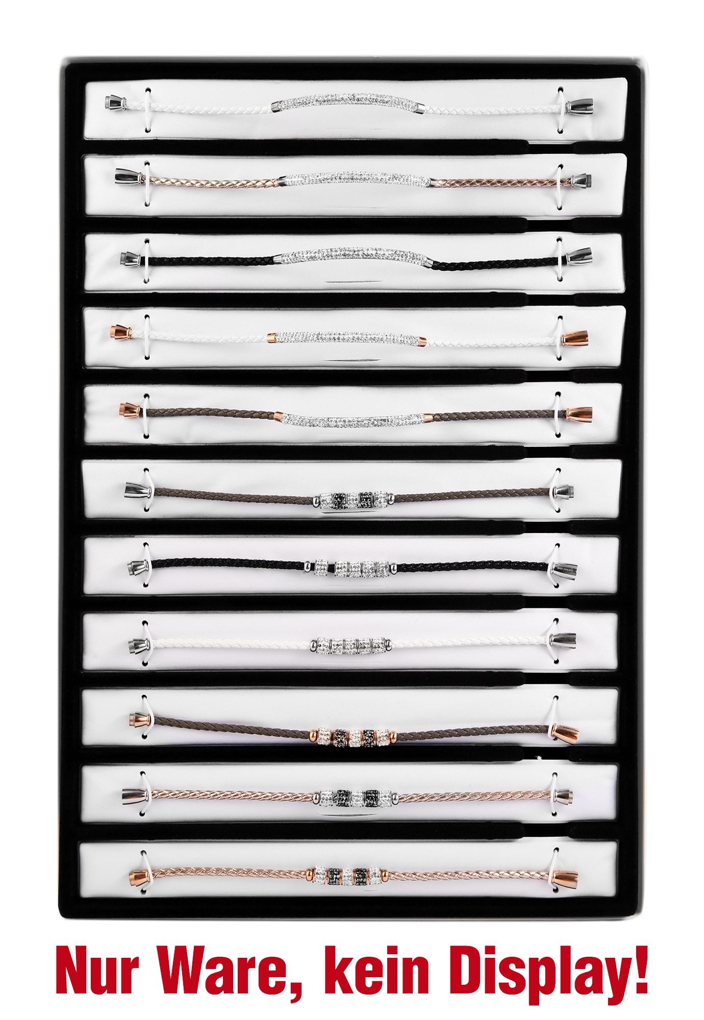 11 Lederarmbänder mit Steinbesatz, Mix