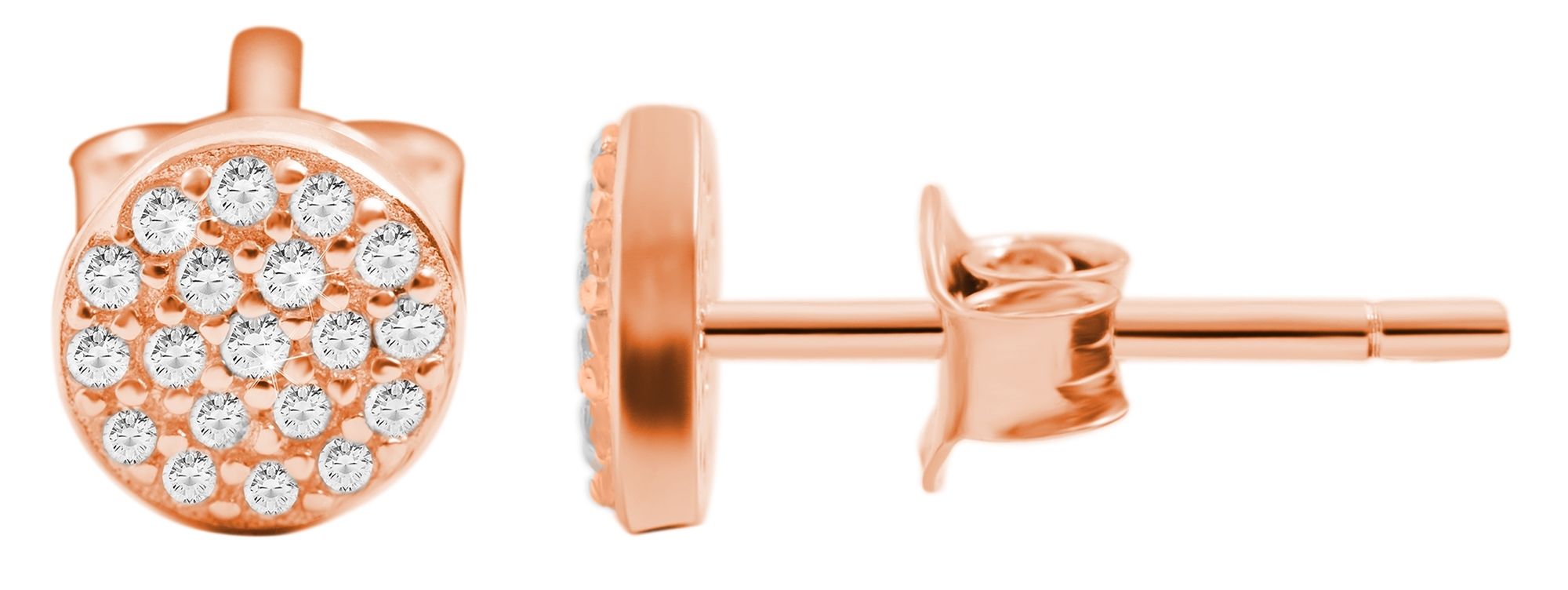 "Fraya" 925/- Echt Silber Ohrstecker - rund, Zirkonia, rosévergoldet