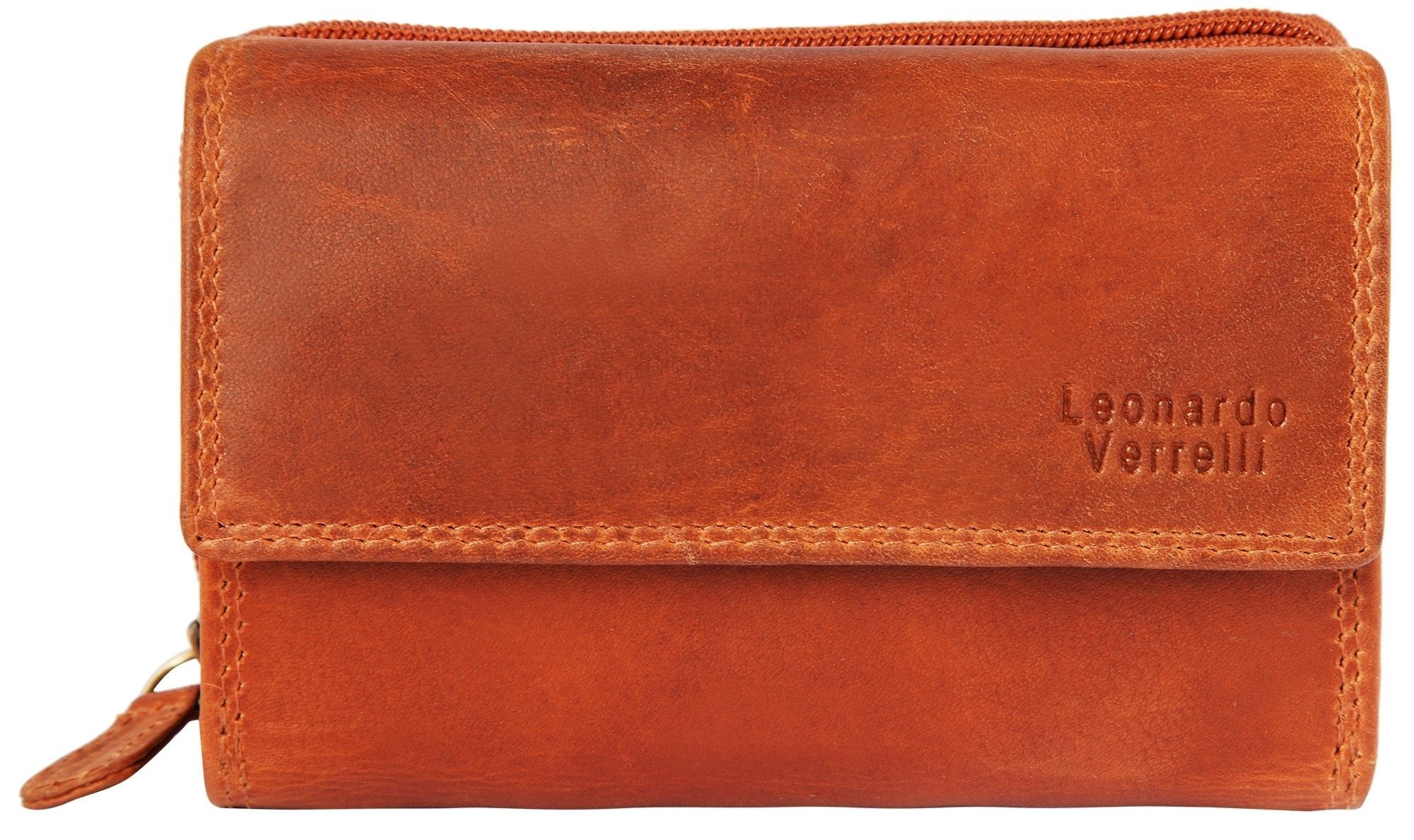 Leonardo Verrelli Damengeldbörse aus Echt Leder in braun, RFID
