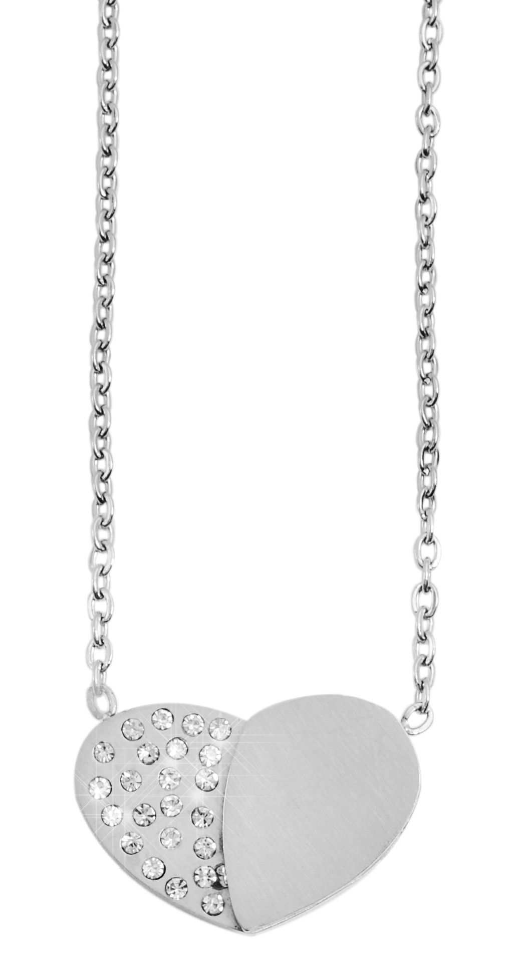 Akzent Edelstahl Halskette mit Herz-Anhänger, Länge: 43+5cm, silberfarbig