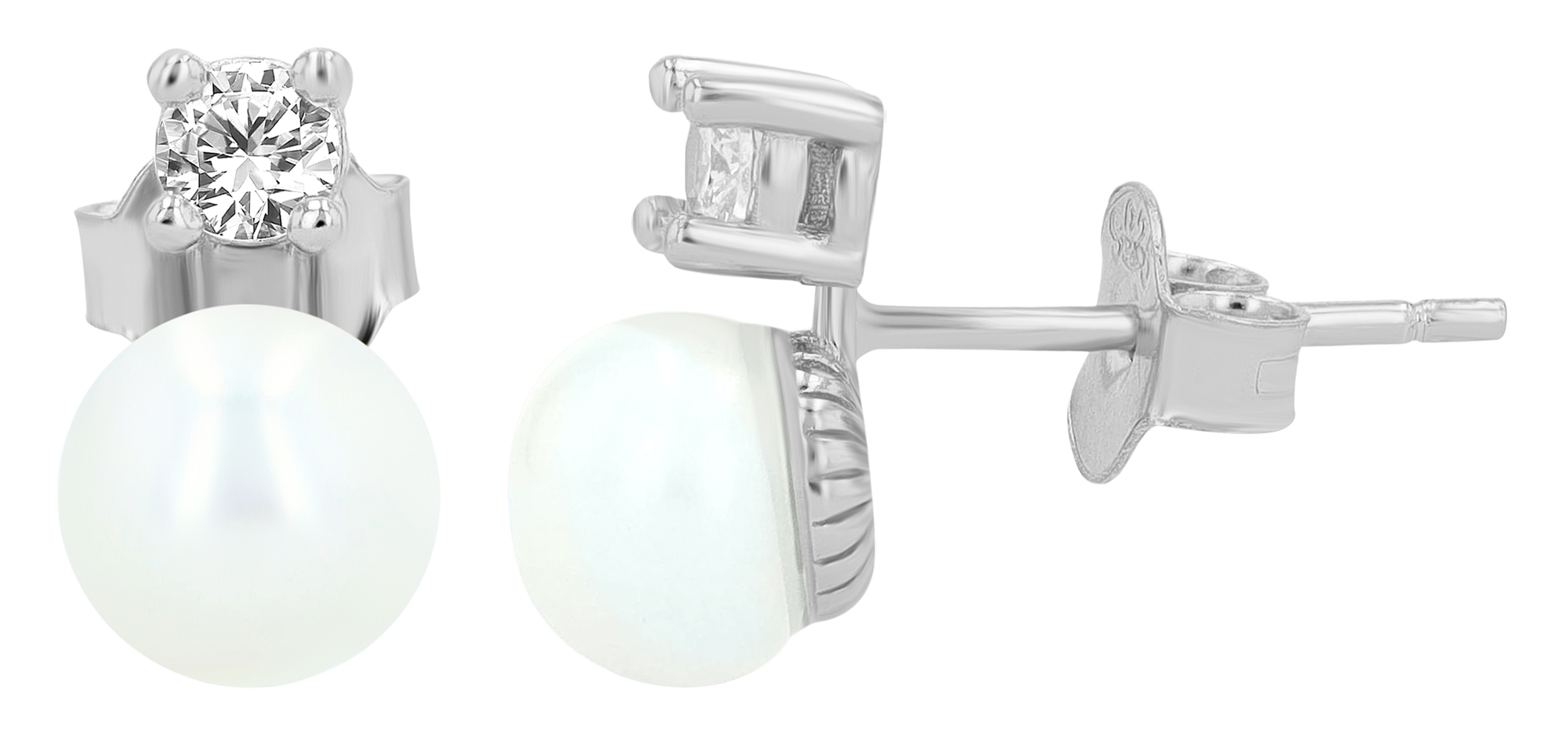 "Alma" 925/- Echt Silber Ohrstecker silberfarben rhodiniert echte Süßwasserperle Zirkonia