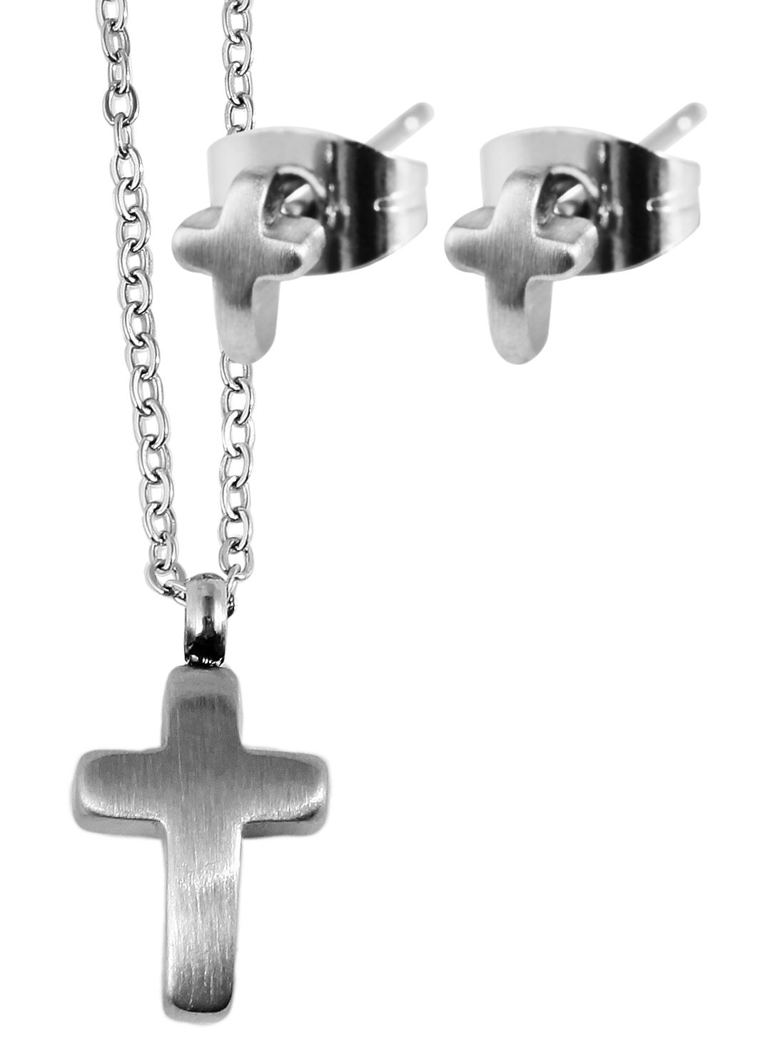 Akzent Edelstahl Schmuckset mit Kette und Ohrringen, silberfarbig
