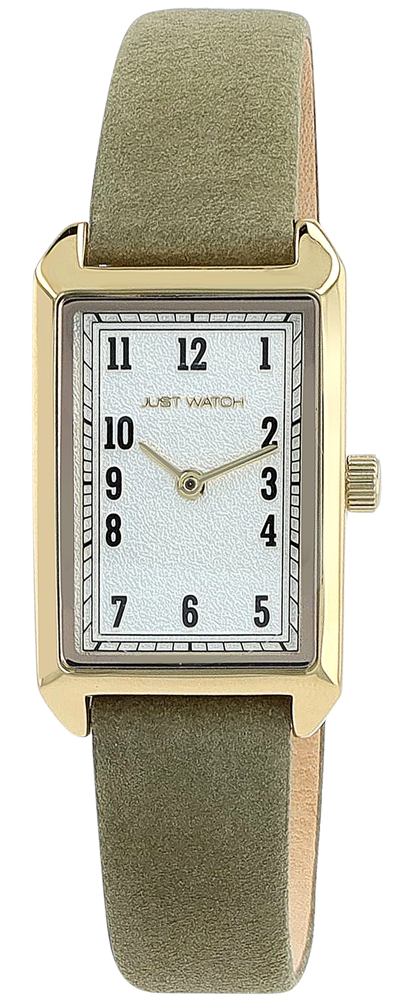 JUST WATCH Damenuhr "Mireya" mit Echtlederband, eckiges Design, khaki/ goldfarben
