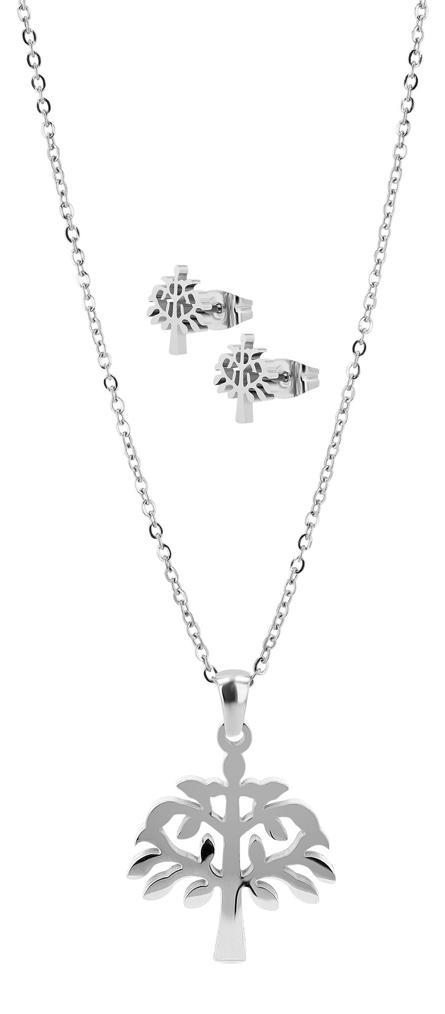 Akzent Schmuckset "Sylva", Lebensbaum, Edelstahl, Kette & Ohrstecker, silberfarben