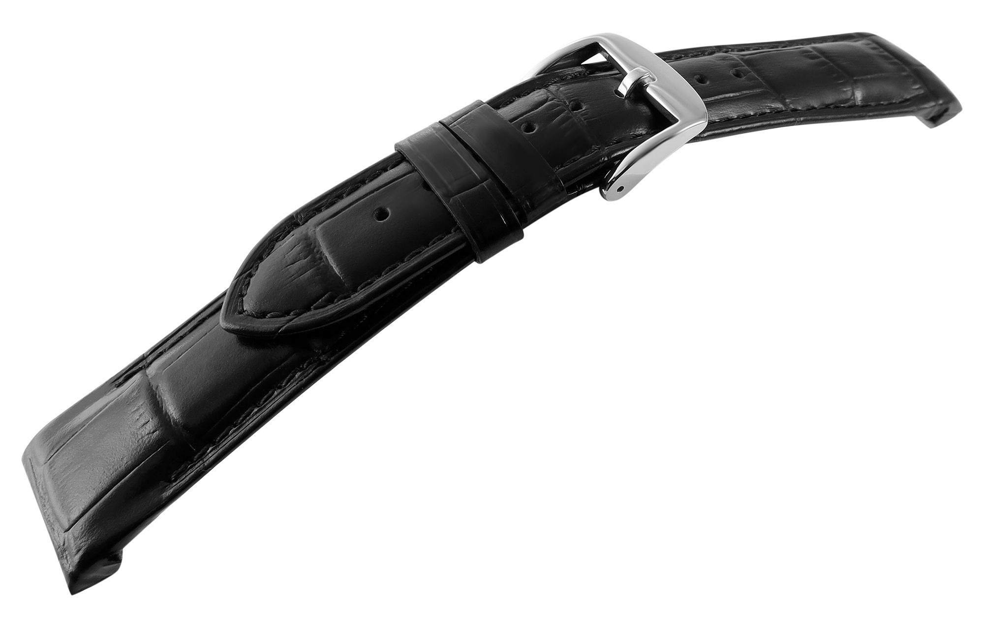 Echtleder Uhrenarmband mit Prägung, gepolstert, schwarz, 22 mm