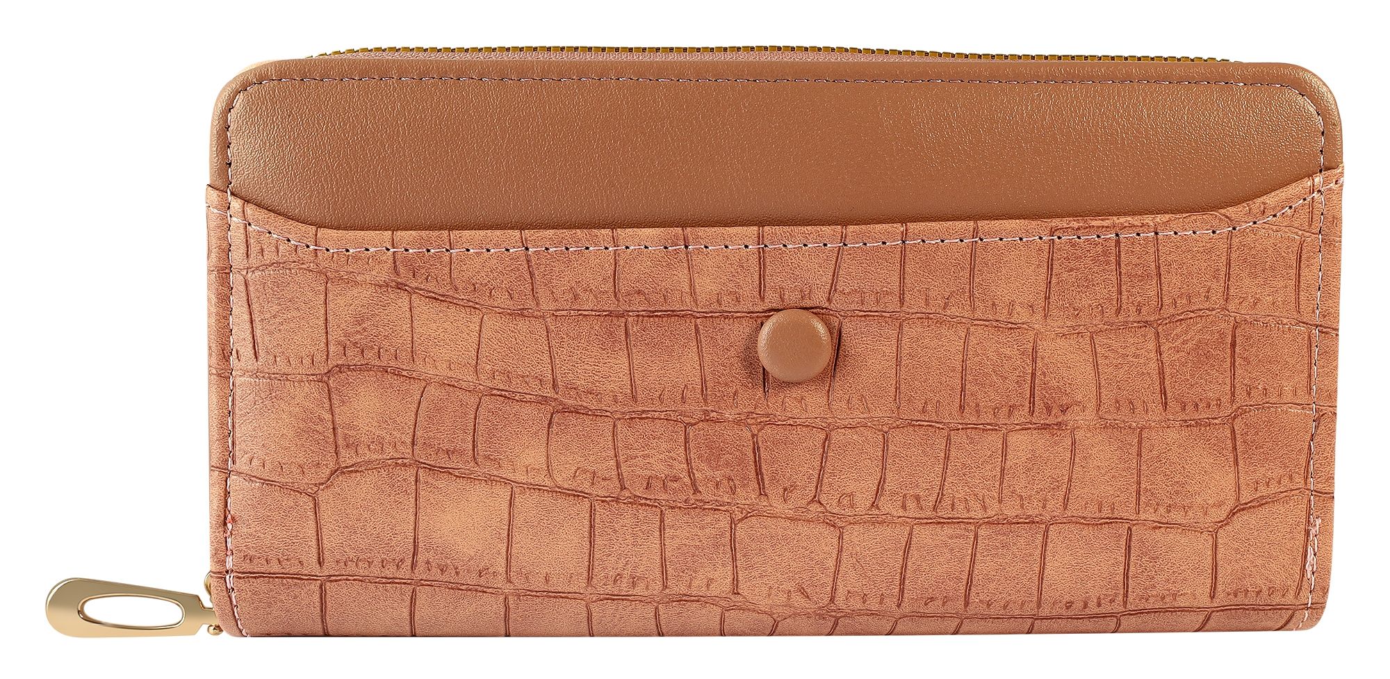 Damengeldbörse mit Krokooptik, Lederimitat, rosa
