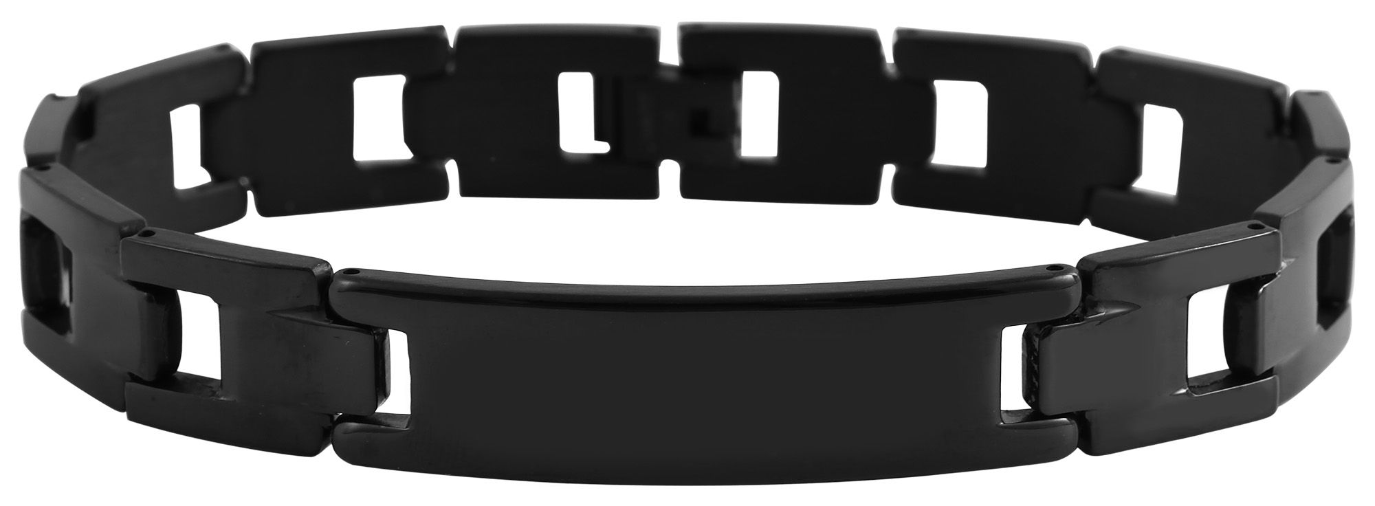 Akzent Gliederarmband mit Gravurplatte, Edelstahl, schwarz