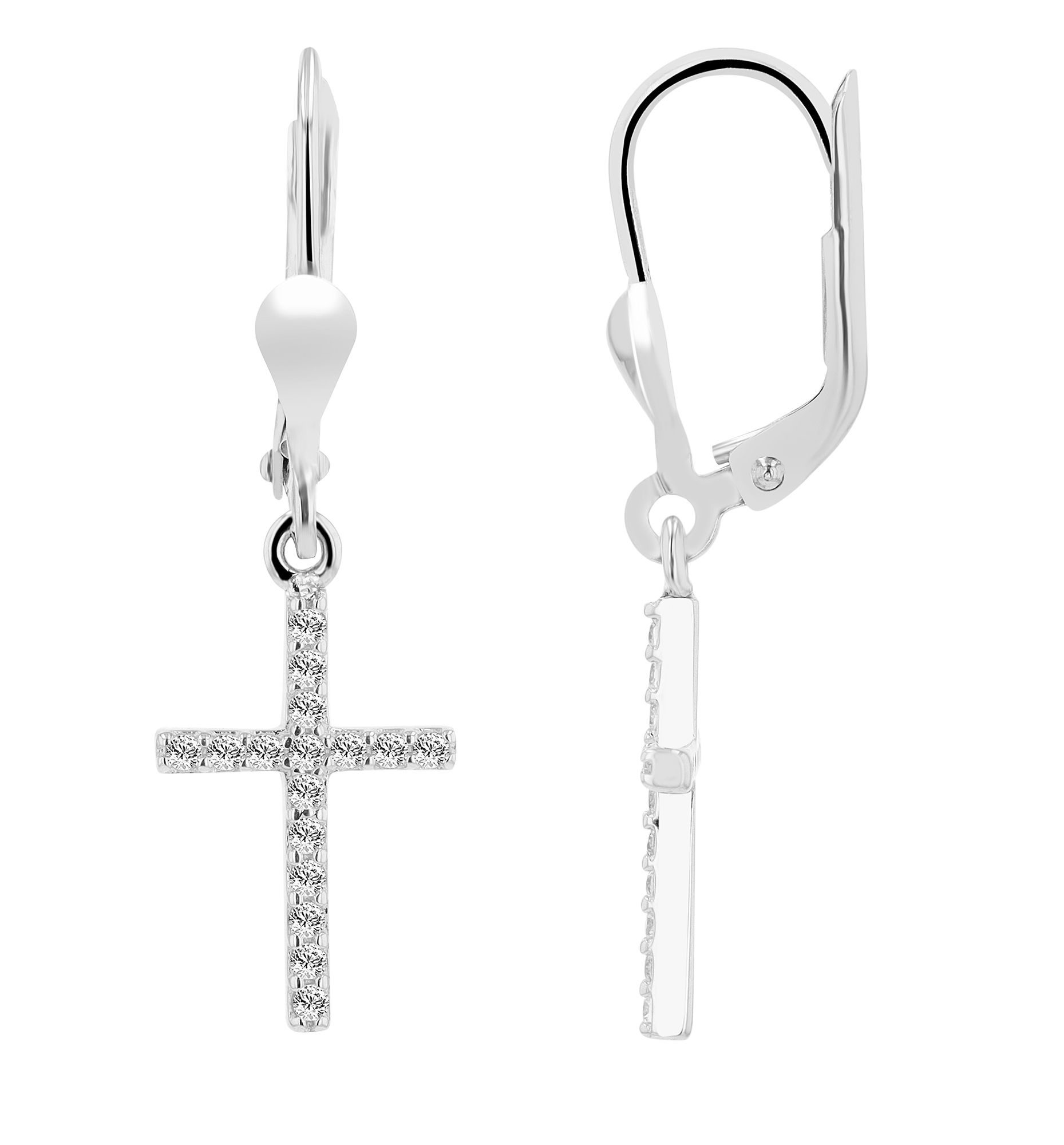333/- Gold "Layana" Ohrhänger Kreuz mit Zirkonia, Weißgold, 8 Karat