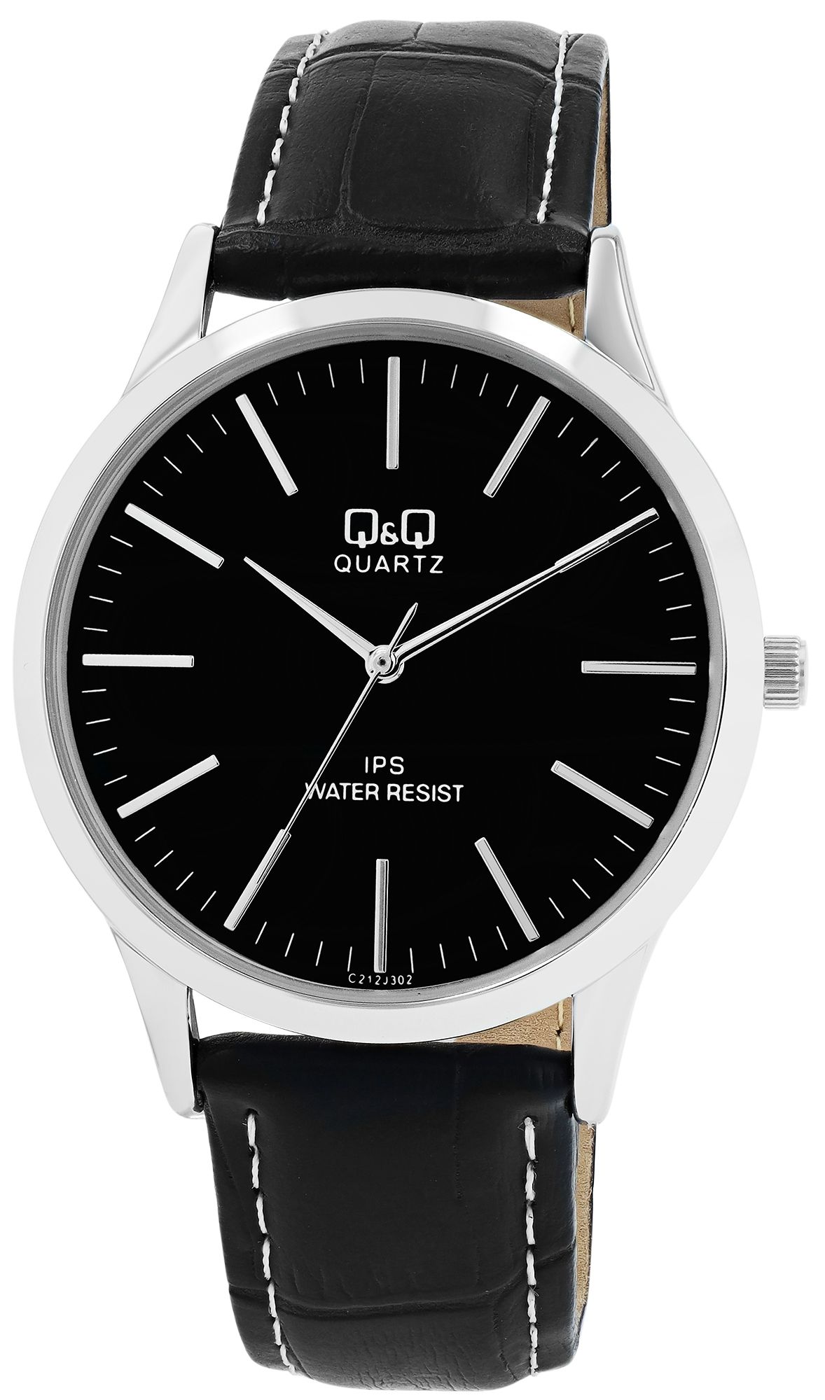 Q&Q Herrenuhr mit Lederimitationsarmband, 3 bar, schwarz/silberfarben