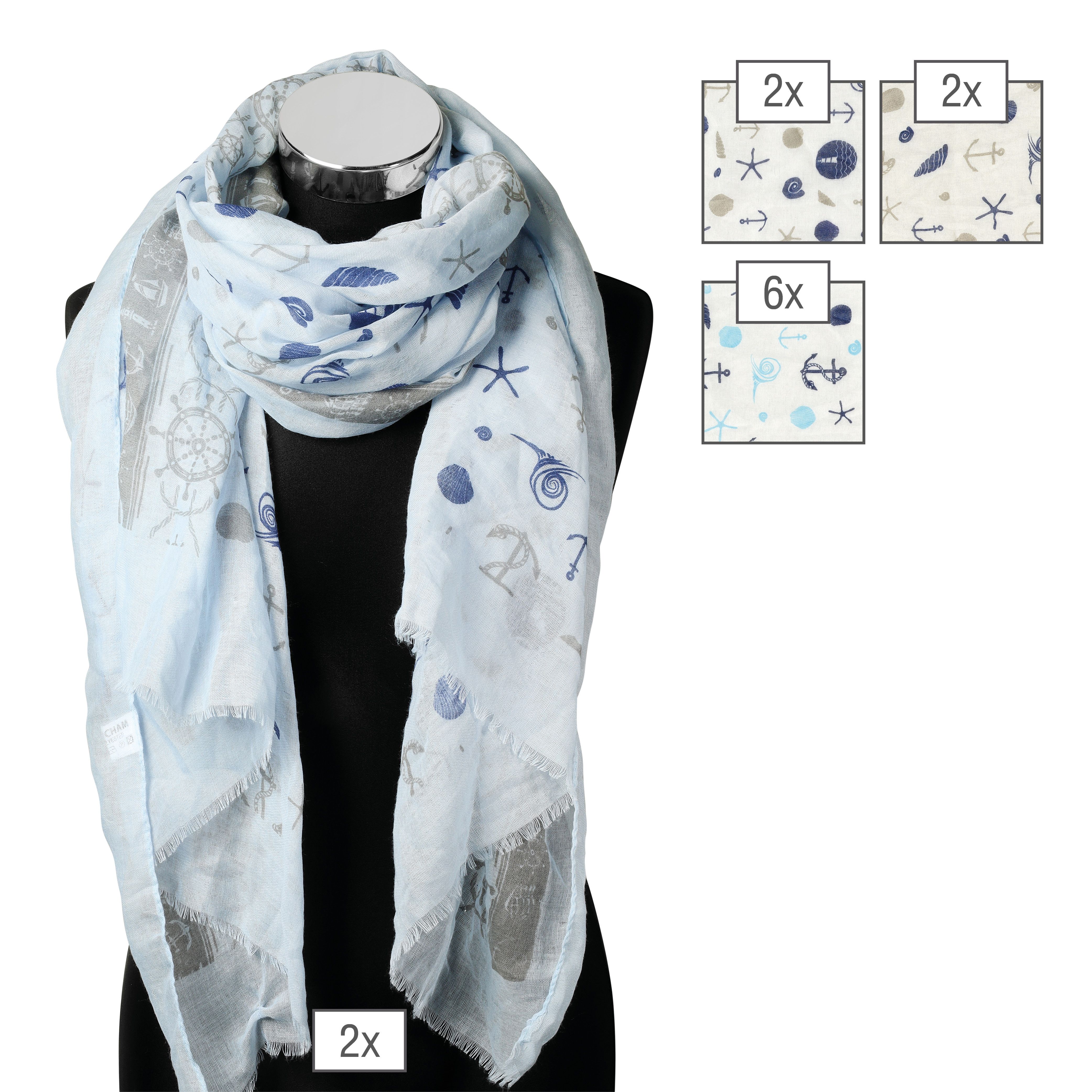 Schalpaket farblich sortiert, 180 x 70 cm, 100% Polyester, VE 12, maritim