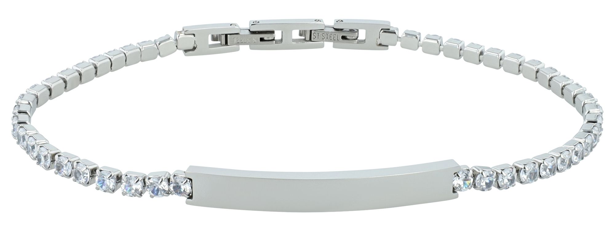 Akzent Armband "Novalie" mit Gravurplatte, Edelstahl & Similibesatz, silberfarben