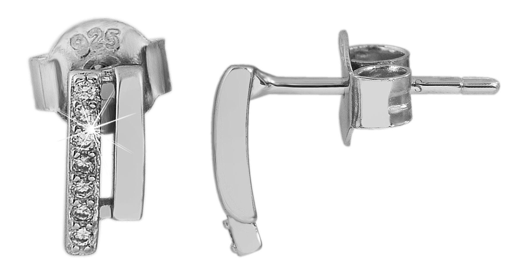 925/- Echt Silber Ohrstecker "Isa" doppelreihig mit Zirkoniabesatz, 925/rhodiniert