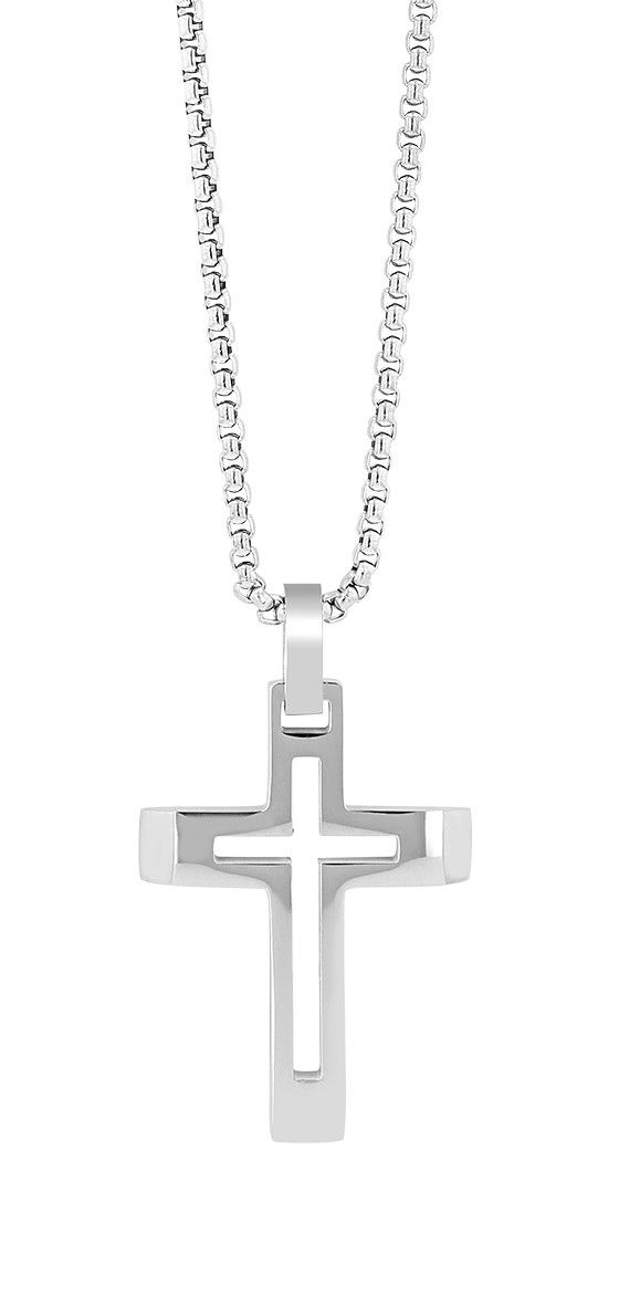"Henley" Edelstahl, Erbskette mit Anhänger - offenes Kreuz, 61 cm