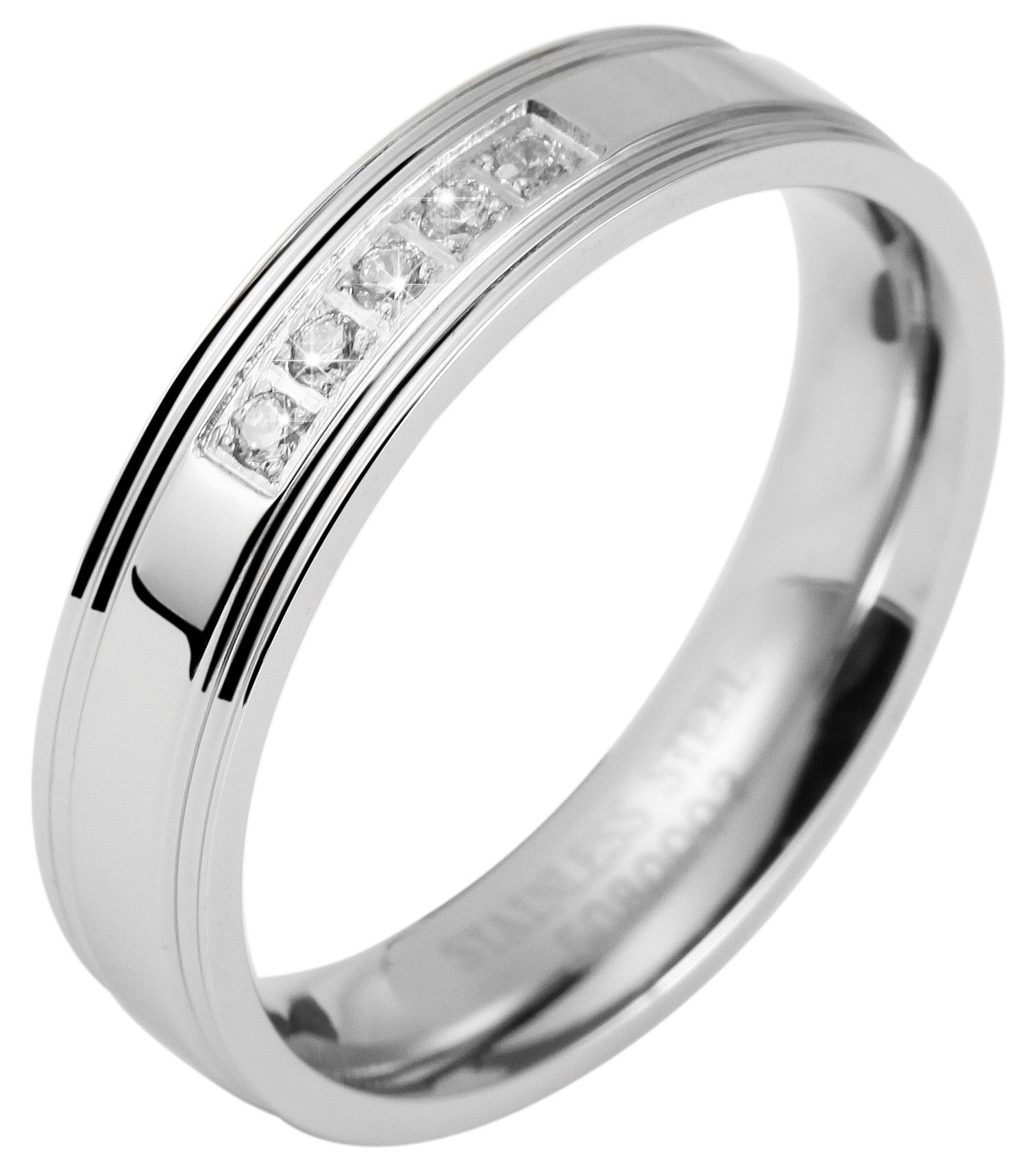 Akzent Damen Partnerring aus Edelstahl, Similibesatz, silberfarben, Gr. 60