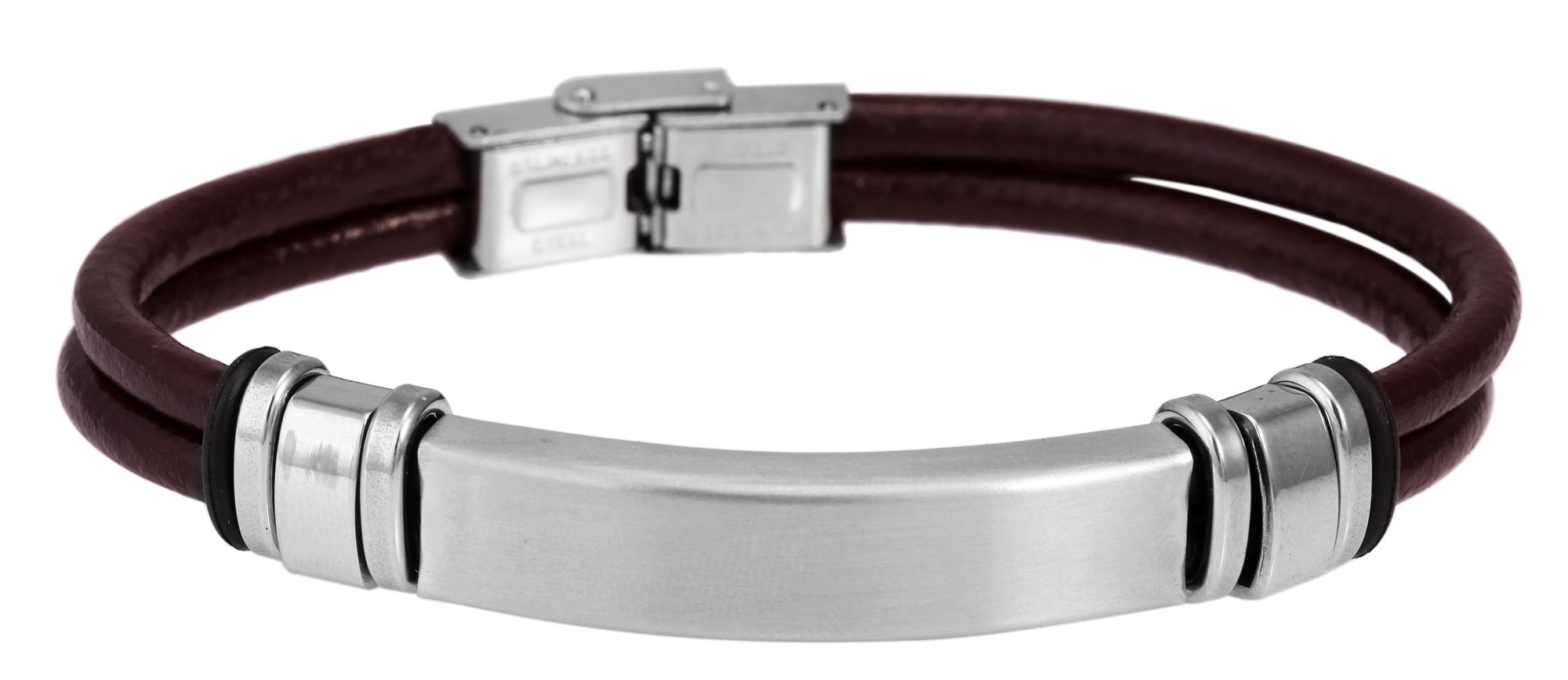 Akzent Echtlederarmband mit Edelstahlgravurplatte, braun/silberfarben