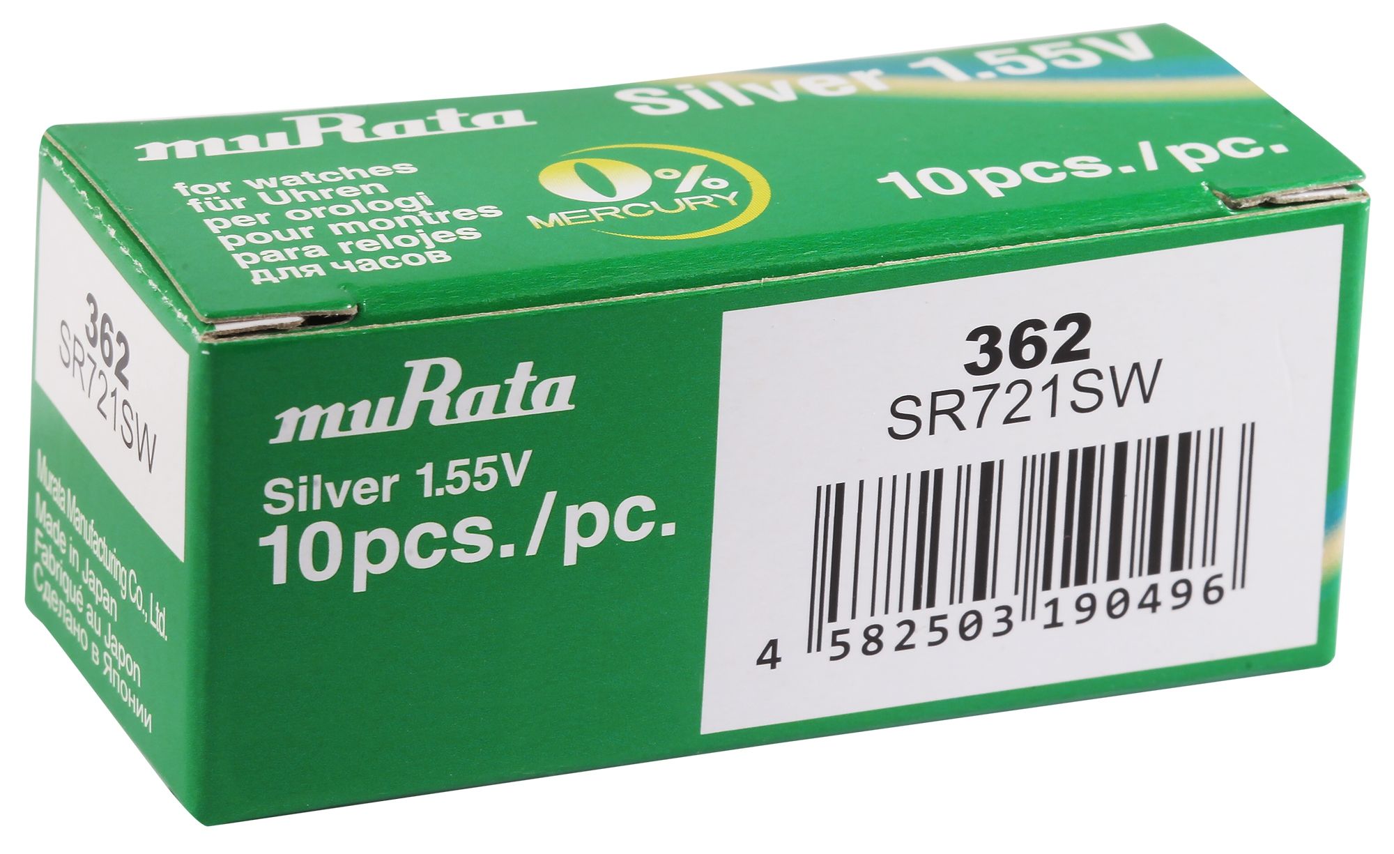 MURATA Knopfzellen, 0% Quecksilber , Verpackungsinhalt 10 Stück, 362