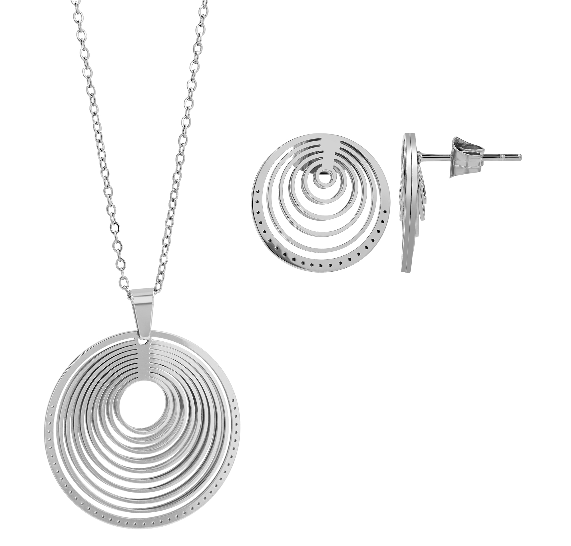 "Seluna" Edelstahl Schmuckset (Ohringe / Kette 43+5 cm/ Anhänge), slberfarben