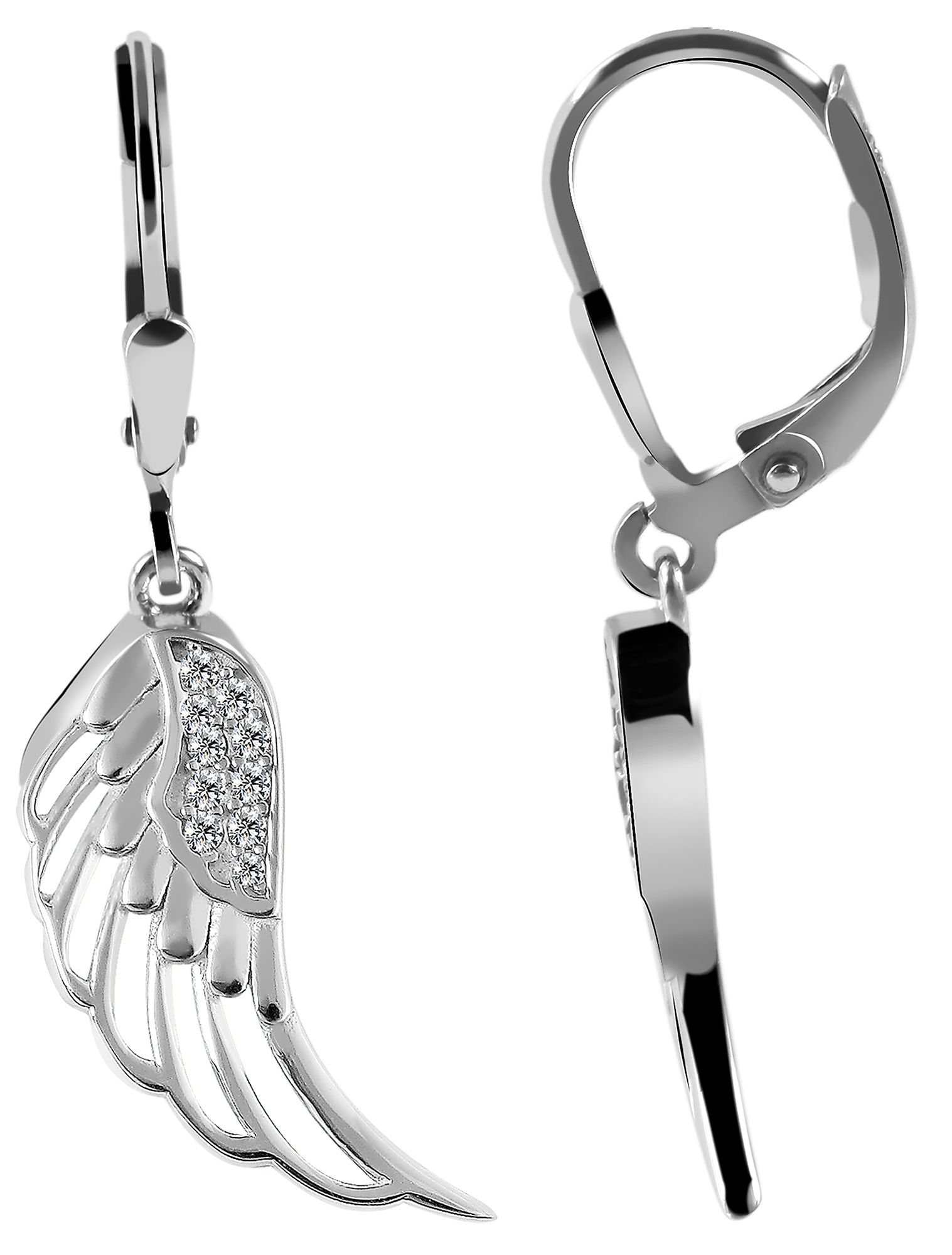"Allanah" 925/- Echt Silber Ohranhänger, Flügel, Zirkoniabesatz, rhodiniert