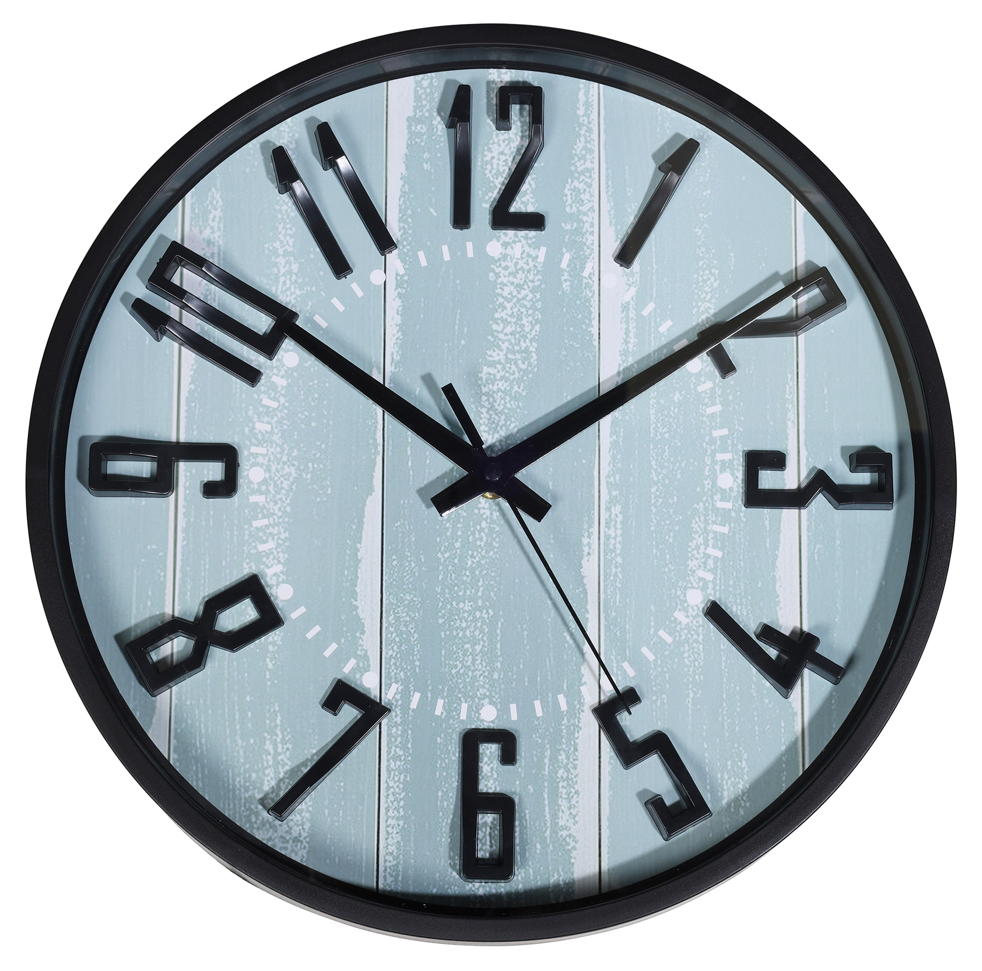 Wanduhr - Ø 30,5 cm, schwarz/ Holzoptik türkis