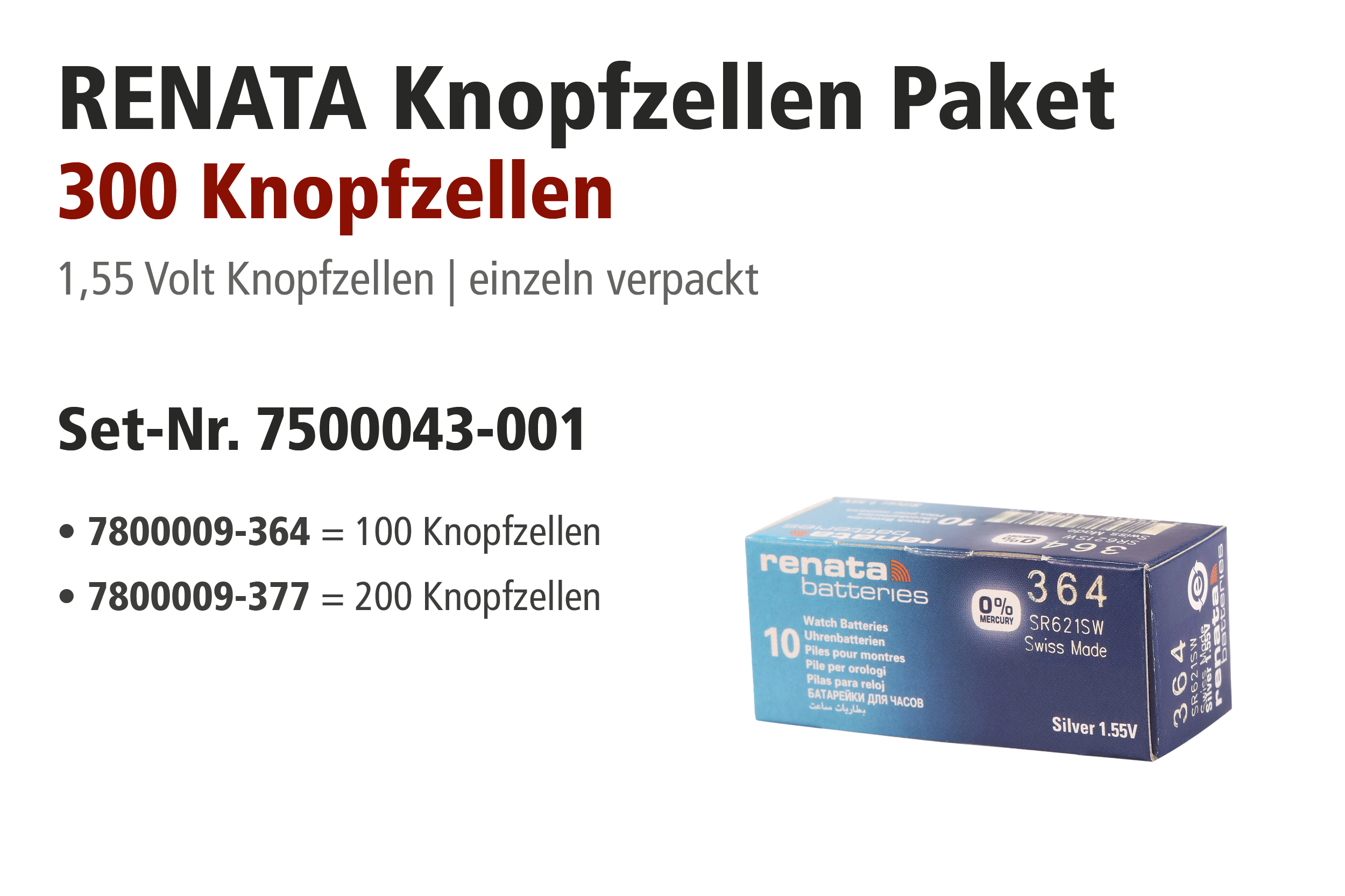 RENATA Batteriepaket, 100 x 364, 200 x 377