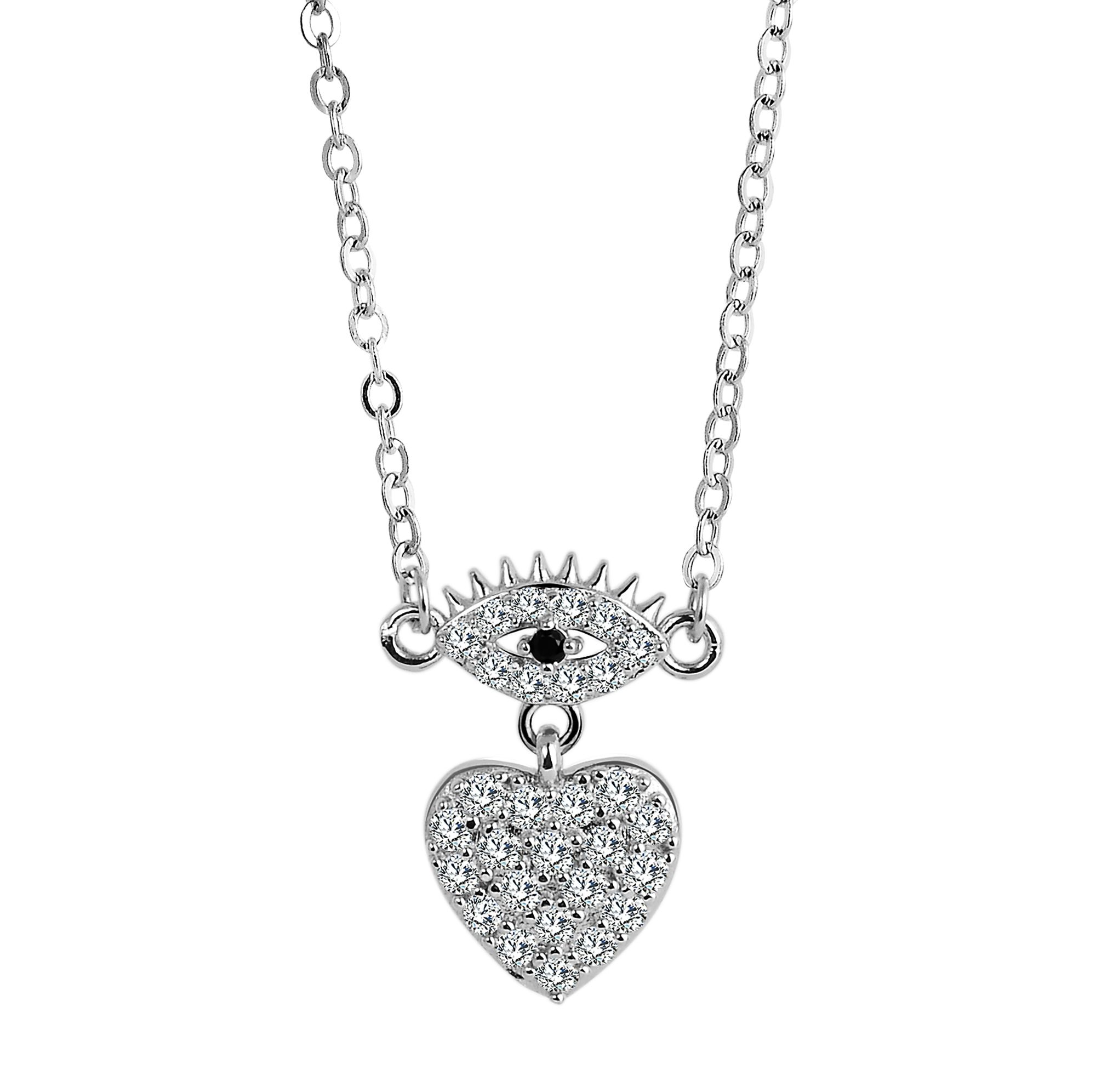 925/- Echt Silber Halskette mit Anhänger "Nazar", Zirkoniabesatz, 925/rhodiniert