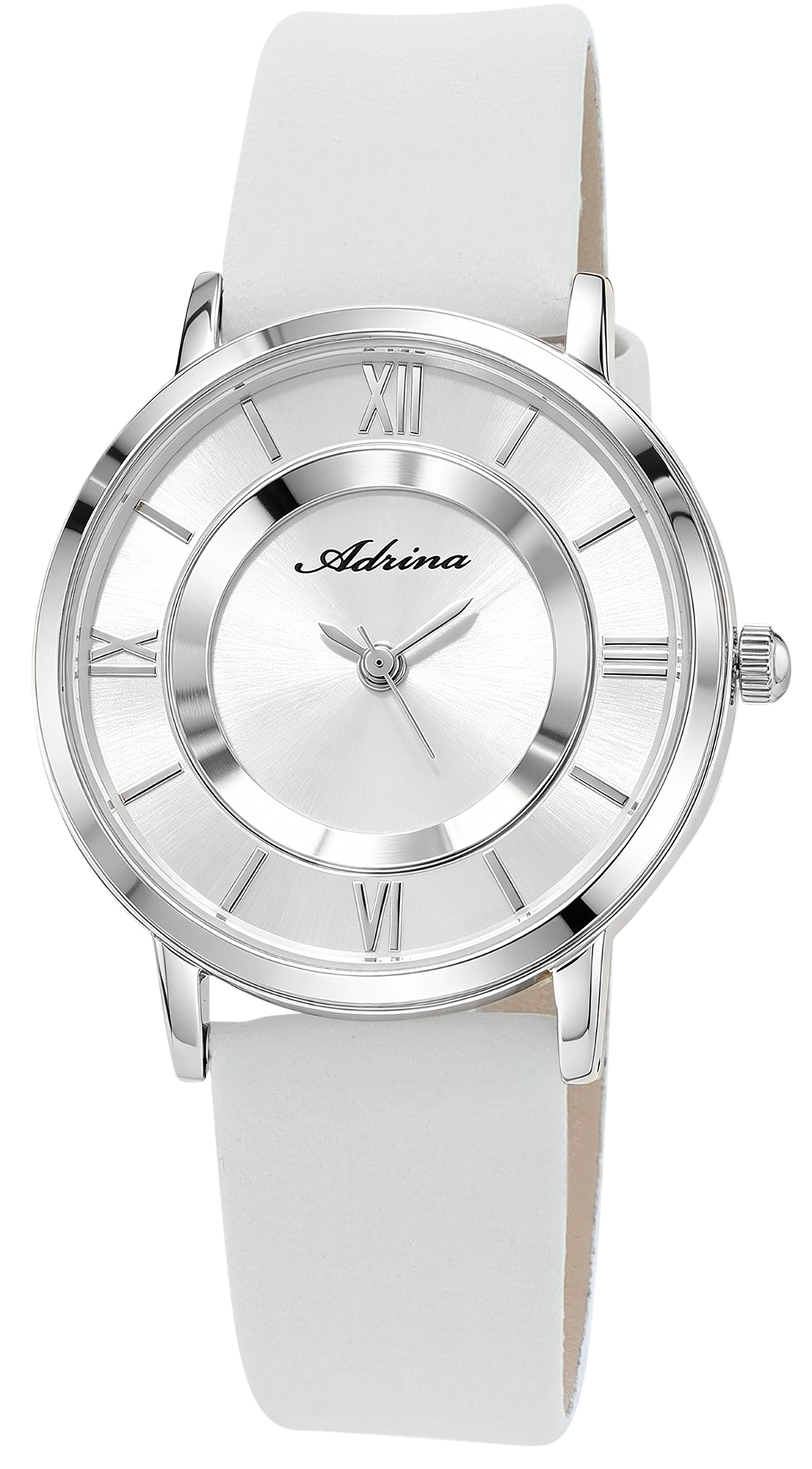 Adrina Damenuhr mit Lederimitationsband, Ø 32 mm, weiß/ silberfarben