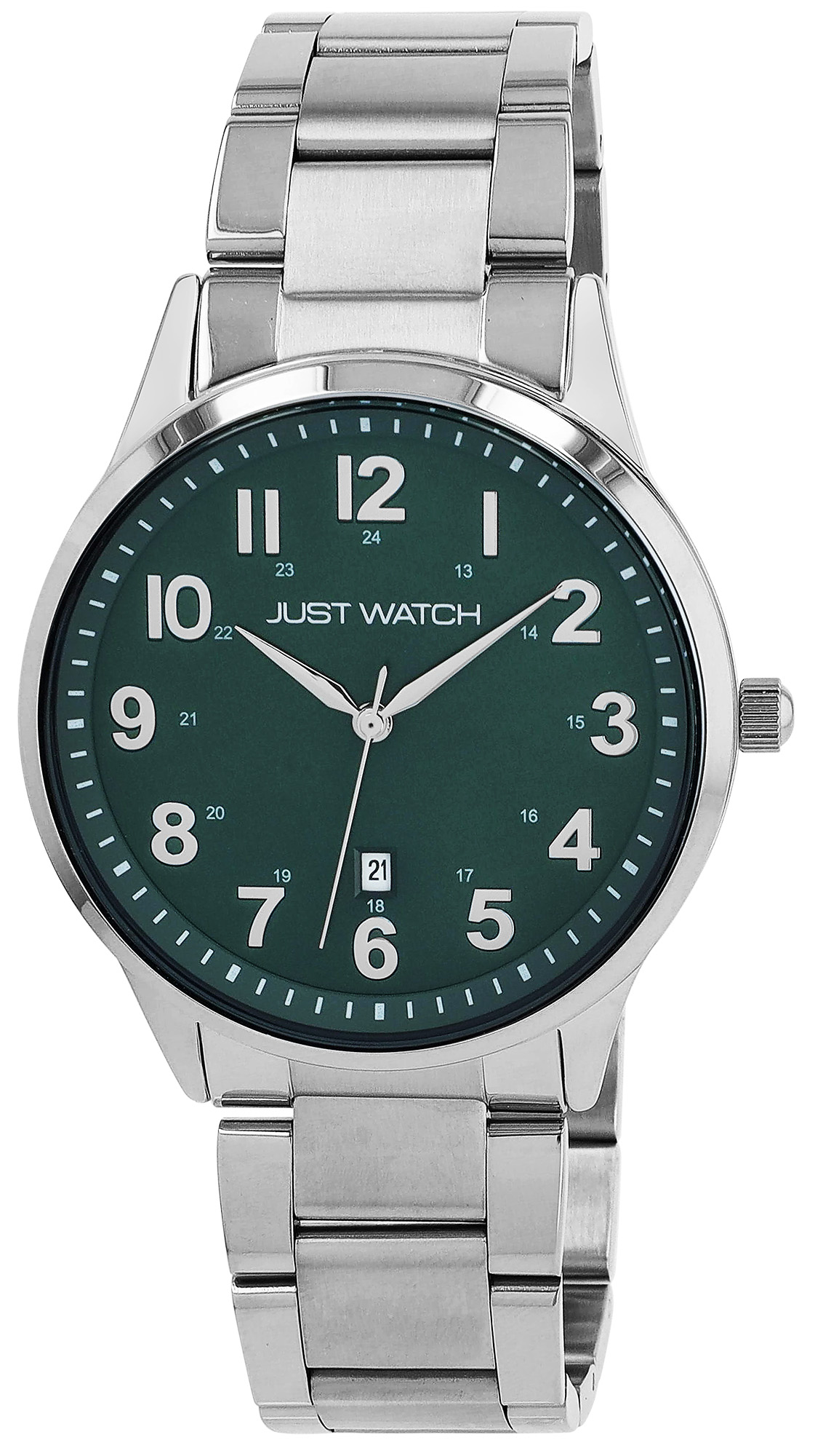 Just Watch Herrenuhr "Alvar" mit Edelstahl Gliederarmband, Datumsanzeige, Ø 43 mm, 5 ATM, grün/silberfarben