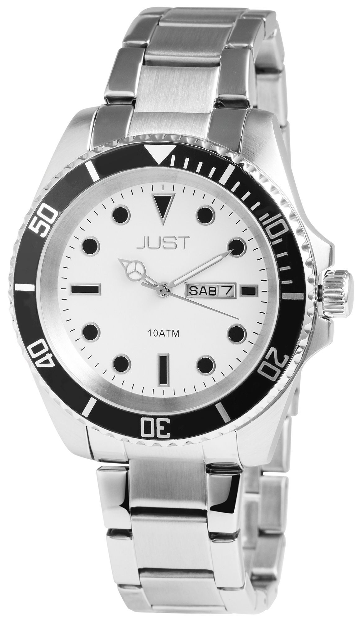 Just Herrenuhr aus Edelstahl, silberfarben, weißes Zifferblatt