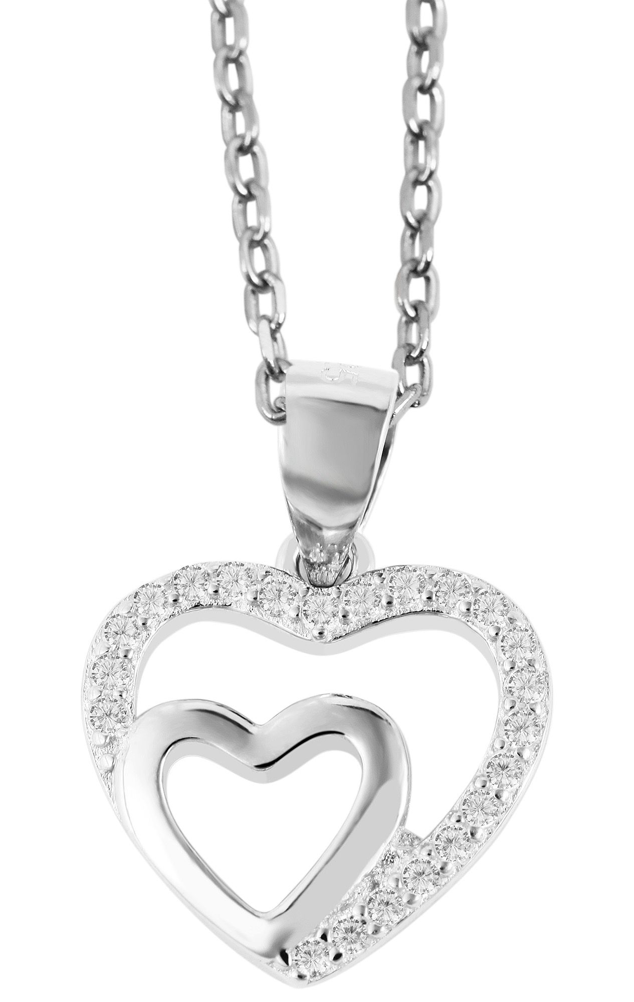 925/- Echt Silber Anhänger ohne Kette "Cariela", Herz mit Zirkoniabesatz, 925/rhodiniert