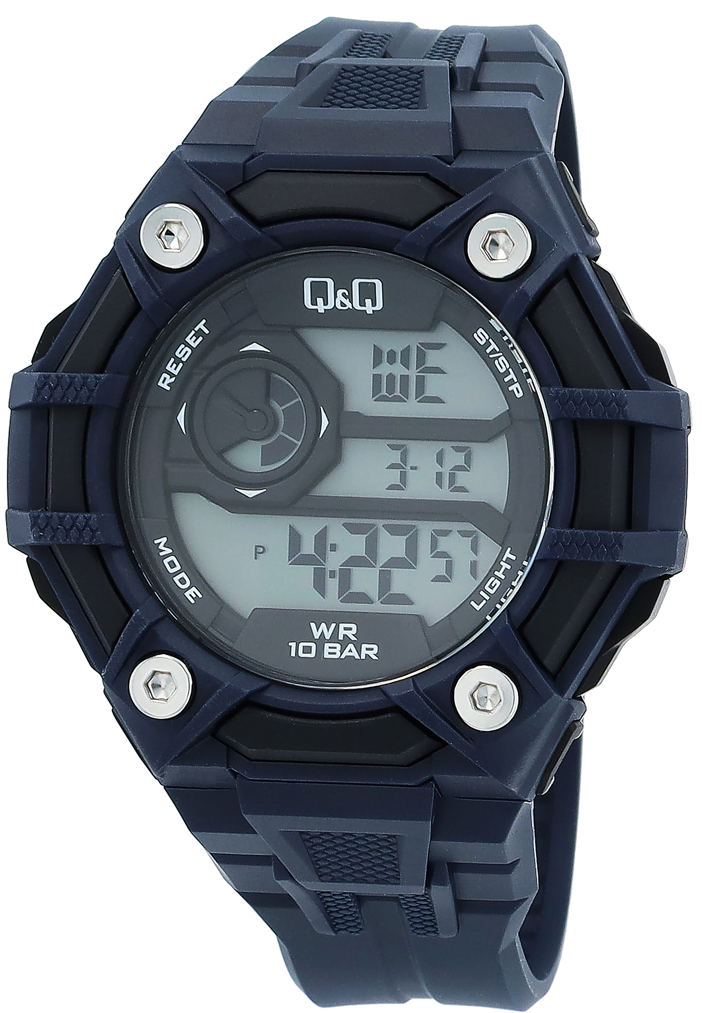 Q&Q Herren Digitaluhr, Silikonarmband, multifunktion, sportlich, blau/schwarz