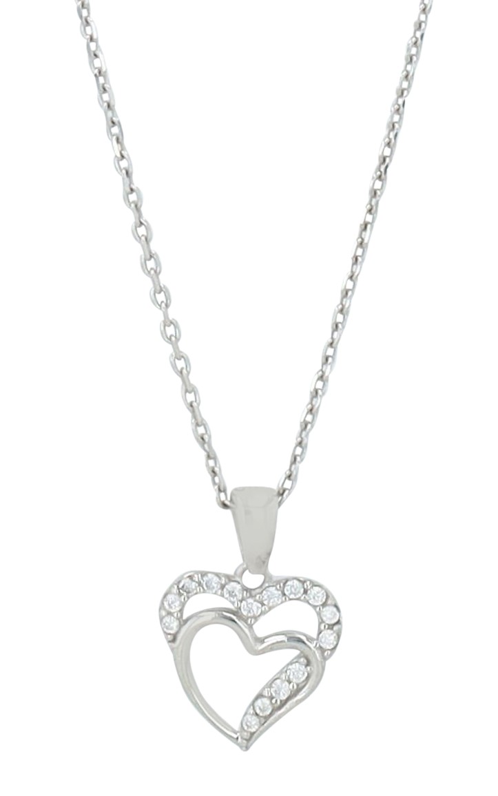 "Aliya" 925/- Echt Silber Kette mit Anhänger, Herz, Zirkonia, silberfarben, rhodiniert