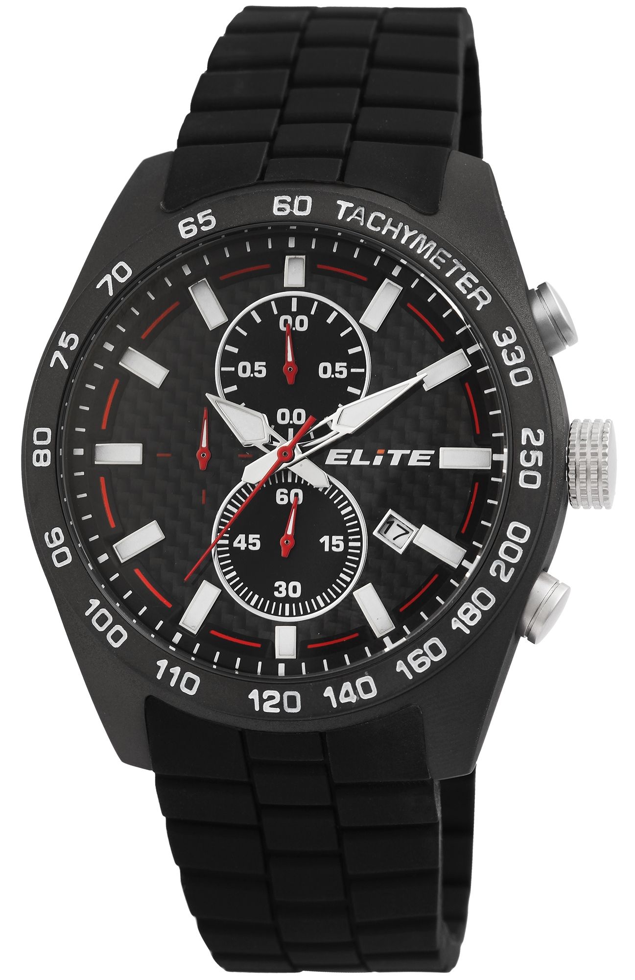 ELITE Herrenchronograph mit Silikonband, schwarz/rot