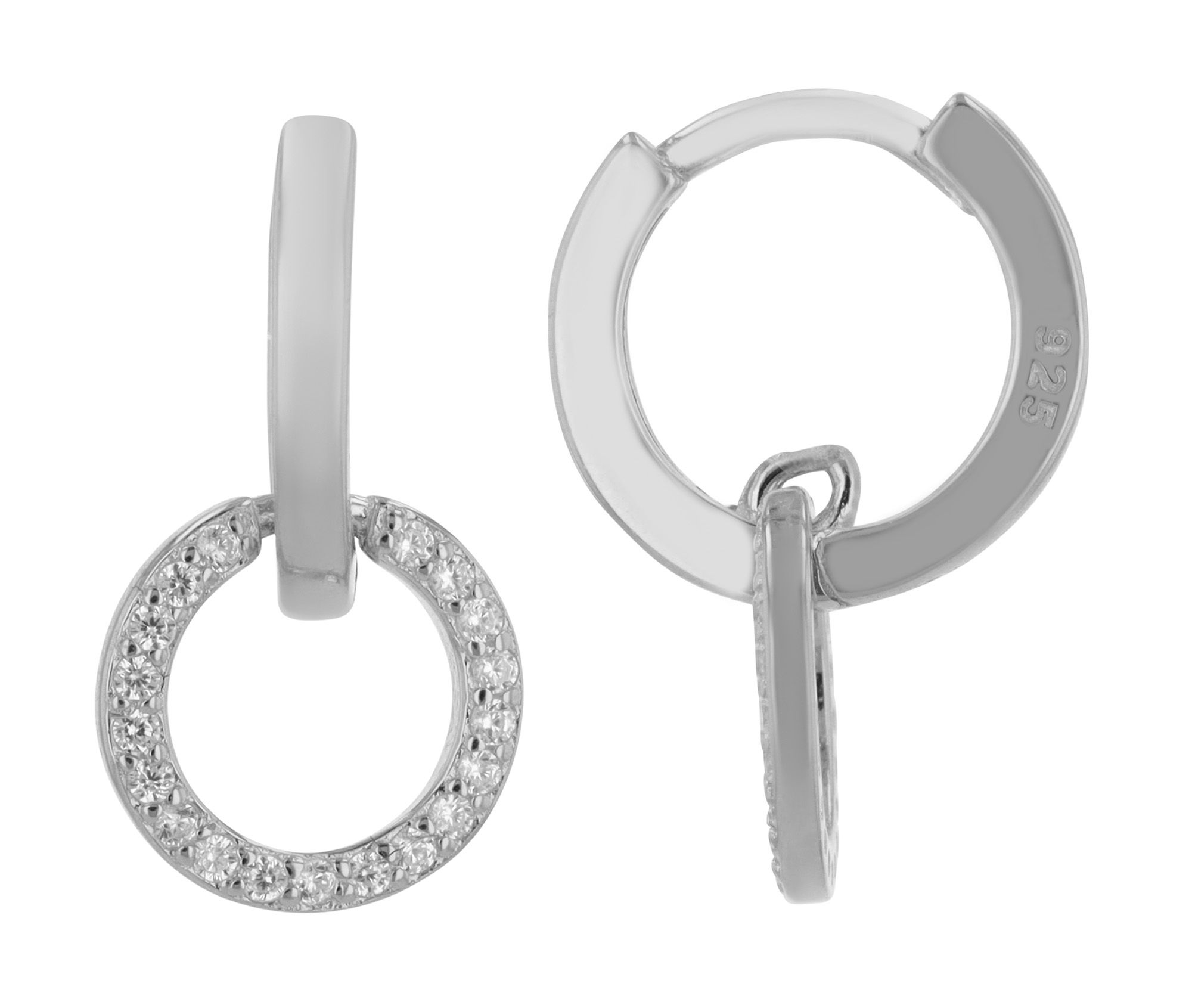 "Holly" 925/- Echt Silber Klapp-Creole mit Anhänger, Zirkon, silberfarben rhodiniert