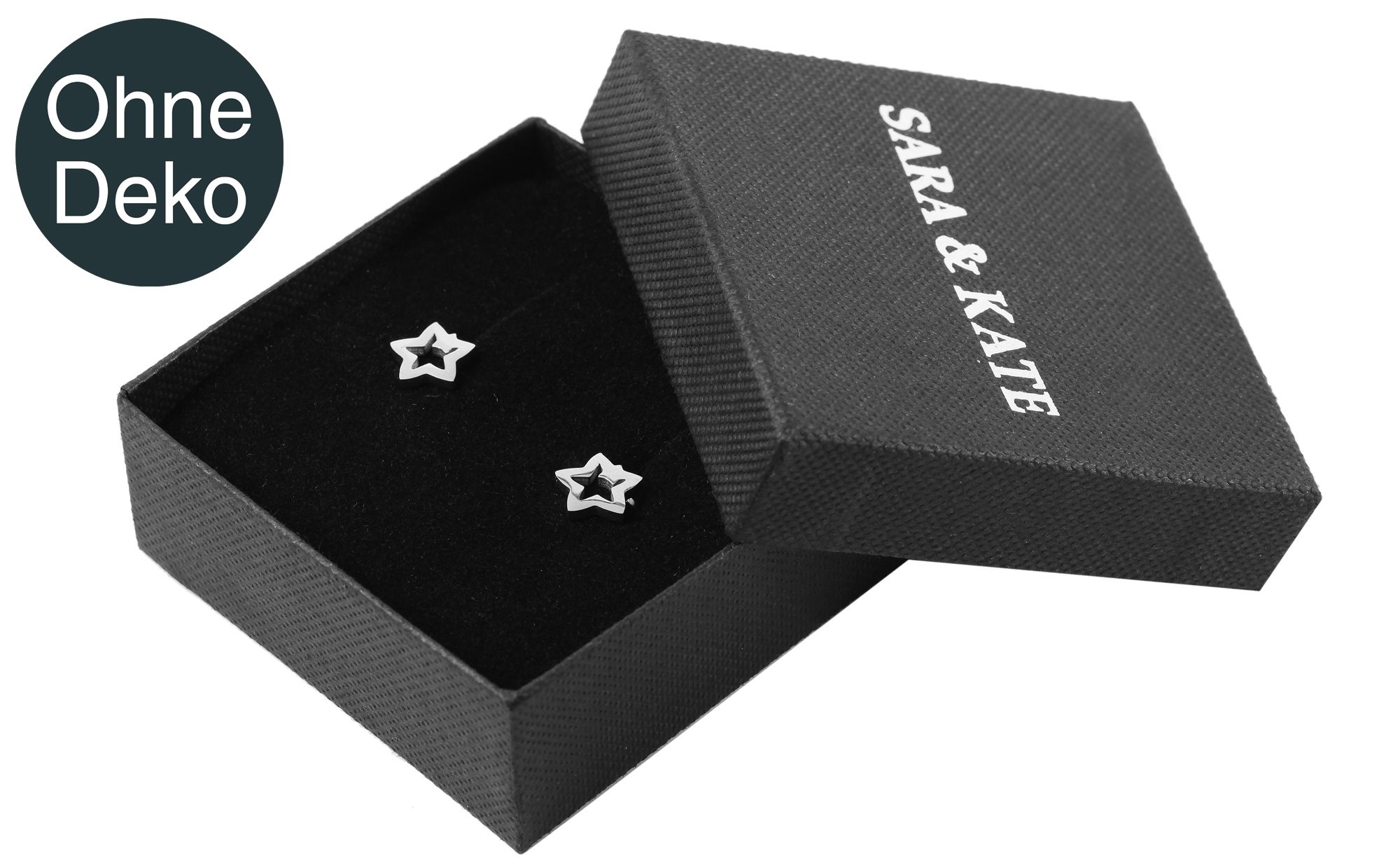 Schmuckbox, Pappe, mit Logo, schwarz, VE 48, 6,4 cm x 6,4 cm x 2,5 cm